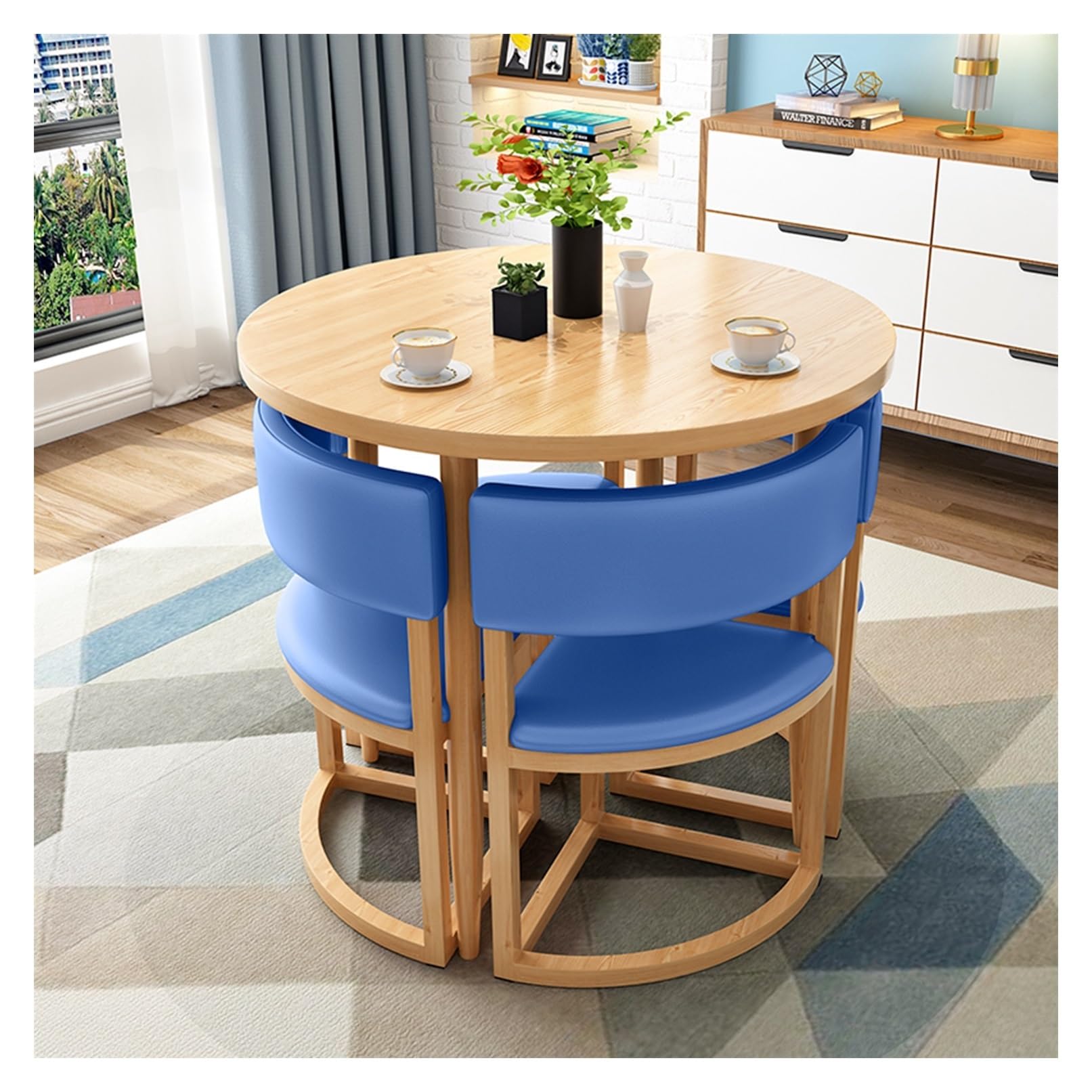 Modern Round Dining Table and Chair Set for Small Spaces Yellow 80cm,Blue-80 * 80cm