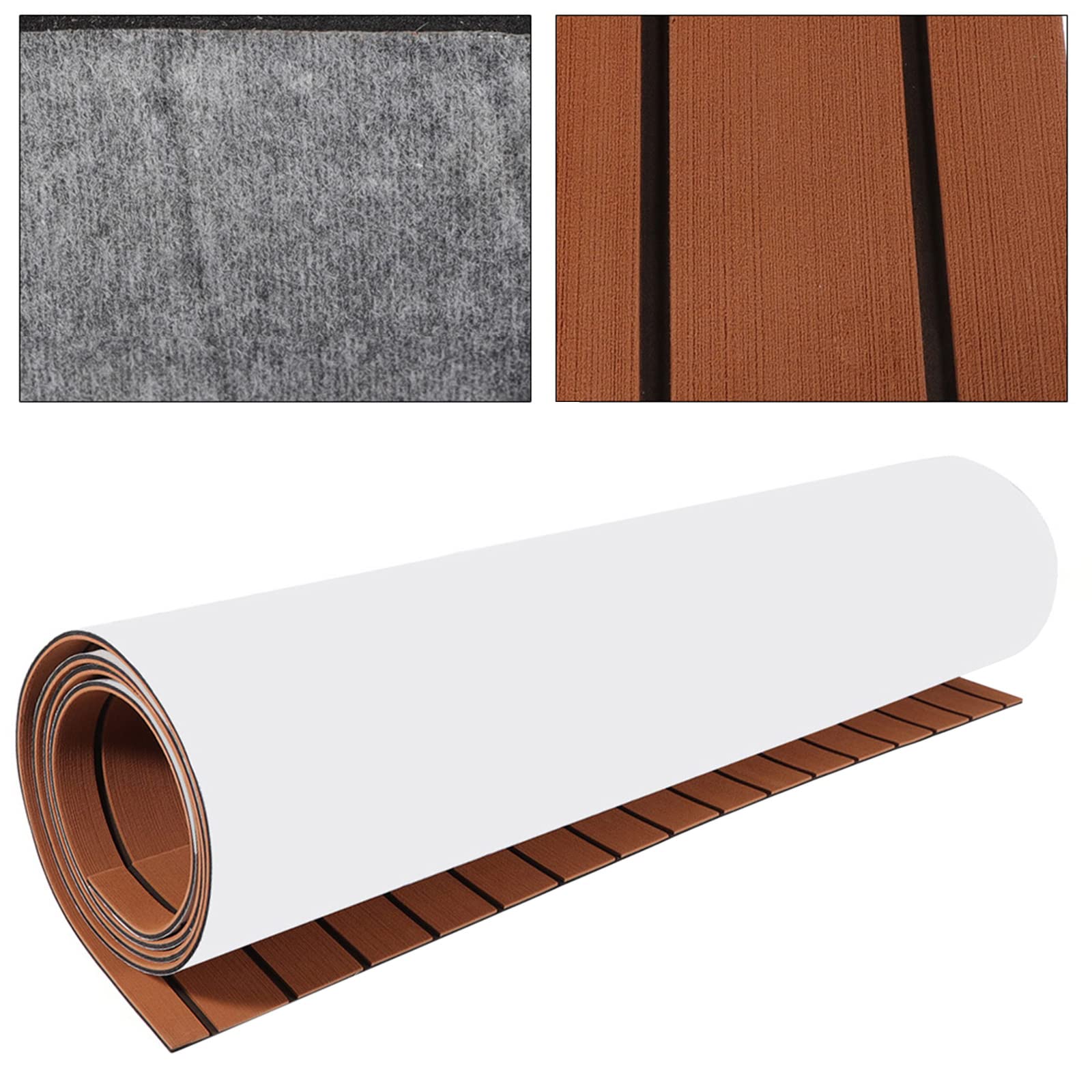 Revêtement de sol autocollant en EVA pour camping-car - tapis antidérapant avec aspect teck (240 x 90 cm, 6 mm), insonorisant et résistant aux produits chimiques, respectueux de l'environnement et