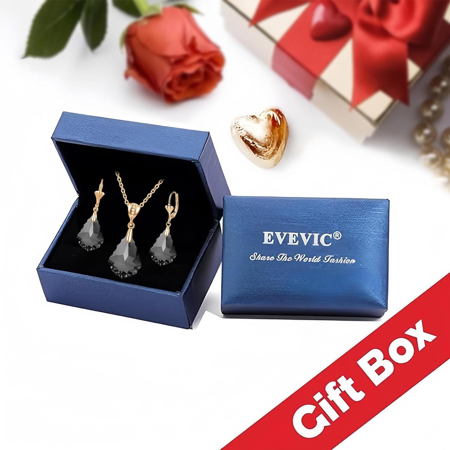 EVEVIC Austrian Crystals Baroque Pendant Necklace Earrings for Women 14K Gold Plated Hypoallergenic Leverback Drop Dangle Earrings Jewelry Set - Image 7