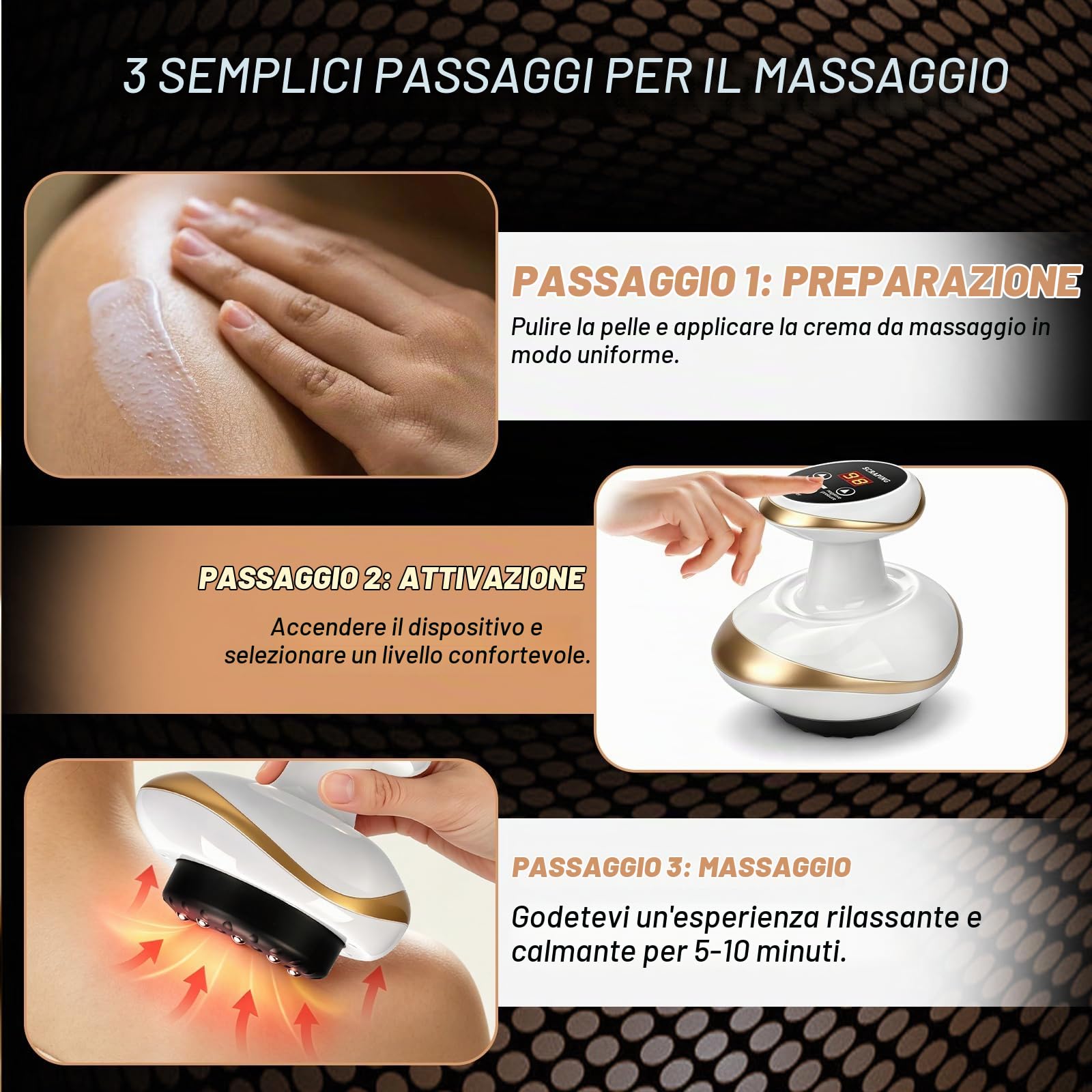 Cellulite Massaggiatore, Massaggiatore elettrico 4 in 1 con terapia del calore, coppettatrice sottovuoto & Gua Sha, 9 livelli di riscaldamento e funzione di aspirazione, per pancia gambe