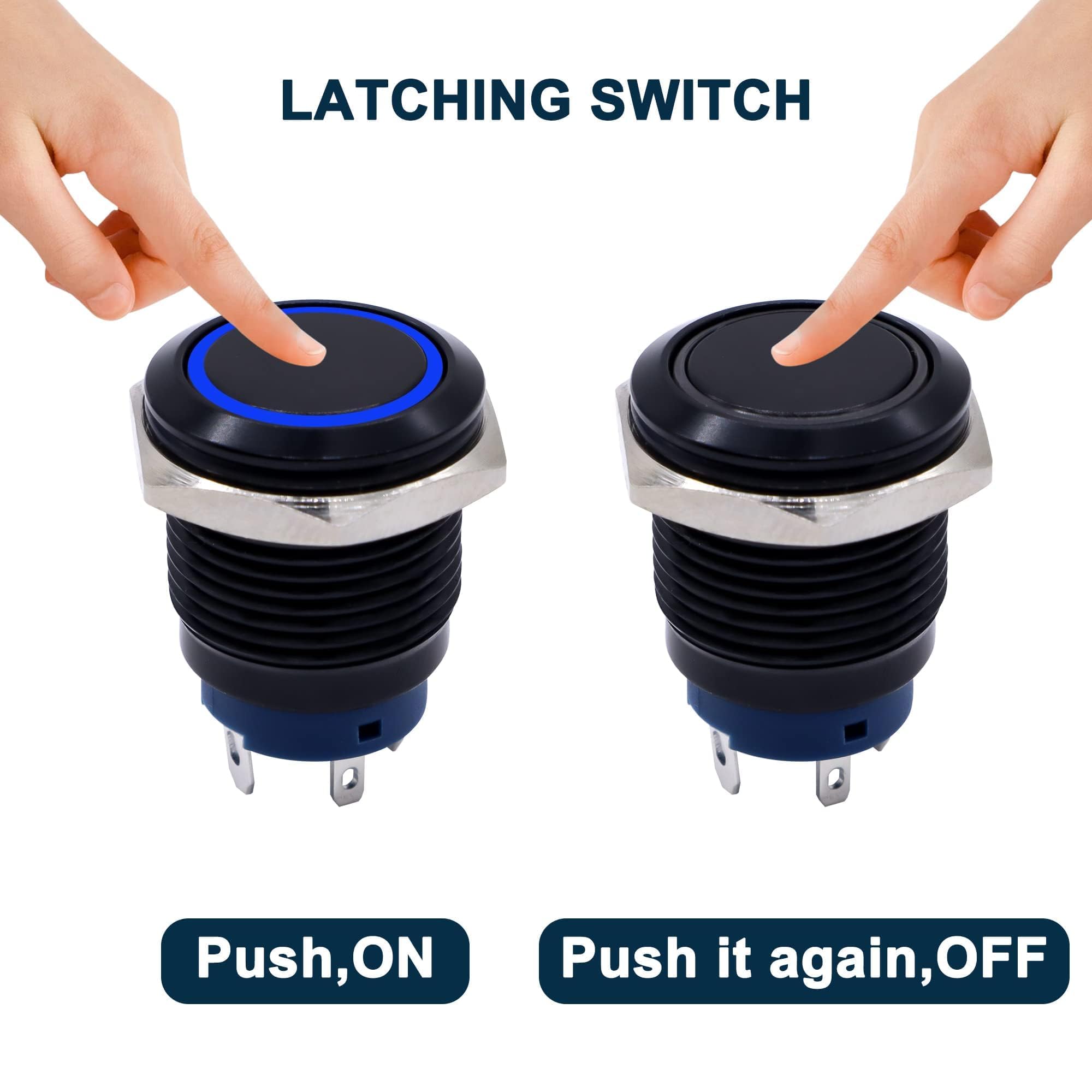 HISports 16mm Verriegelungs-Druckschalter Mit LED - Wasserdicht IP65 Für Auto & Boot