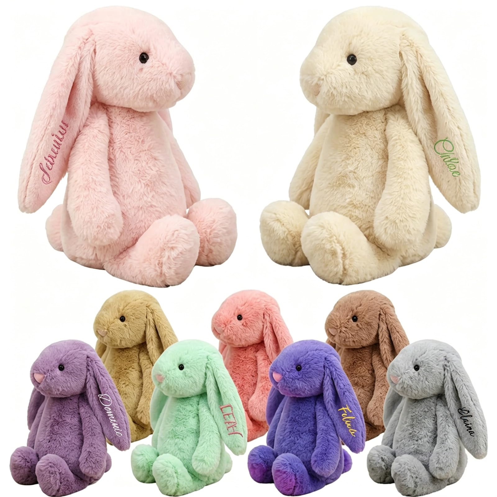NGBEWU Personalised Rabbit Soft Toy | Custom Embroidery Rabbit Soft Toy with Name/Year | 30/40/50CM, 9Colours | Soft Cotton Stuffed Animal Gift for Birthdays & Easter Celebrations