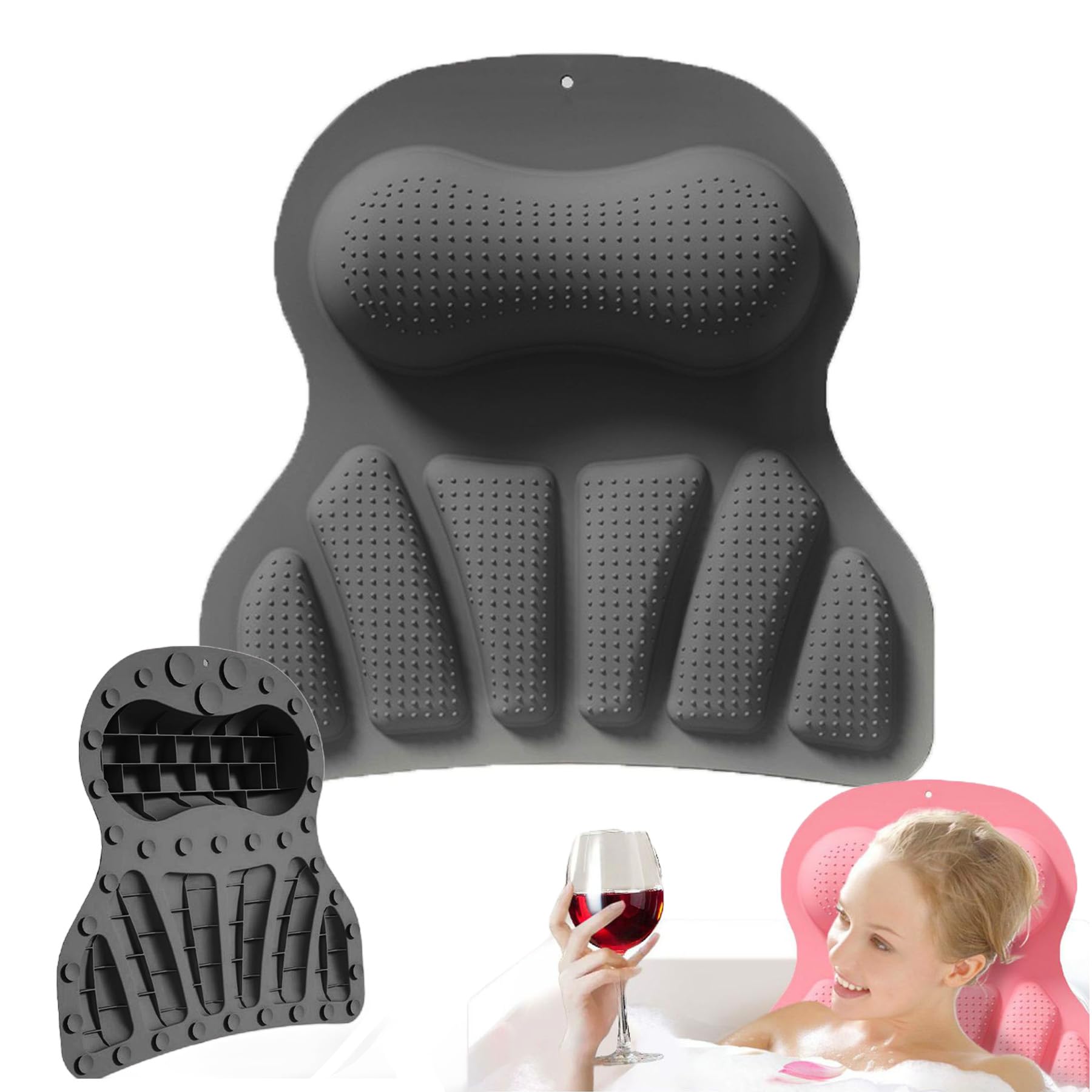 Silicone Bath Neck Pillows for Tub - Ergonomic Water Proof Cushion Forhead,Neck and Shoulder with 35 Suction Cups and Mass...