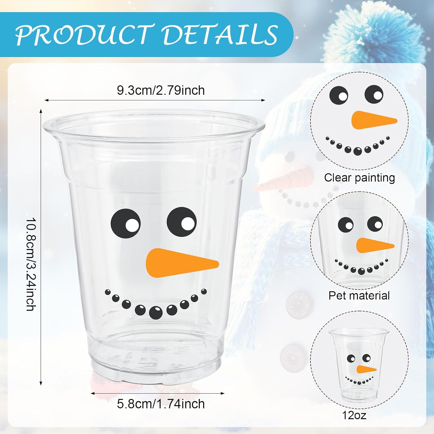(Similar to) ABURRORI 50 Pcs 12OZ Snowman Plastic cups, Winter Merry Christmas Decorations Snowman Printed Plastic Cups Juice Soda Beverage Party Favors For Xmas Holiday Themed Decorations Supplies