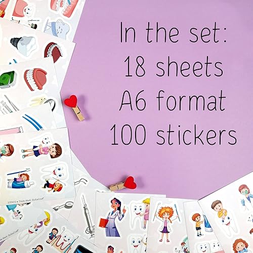 Miniatura 2 de BulbaCraft 100 calcomanías dentales para niños, juguetes de dentista para oficina dental, juguetes de oficina dental, juguetes dentarios para niños,