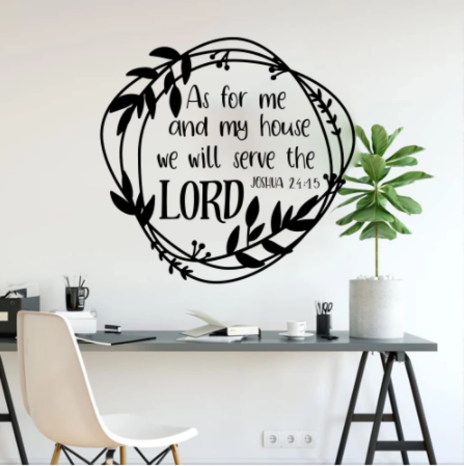 Guishun-A White Wreath Joshua 24:15 Bible Verse Wall Decal Christian As For Me And My House We Will Serve The Lord Wall Sticker Bedroom Vinyl35cmwidex34cmhigh