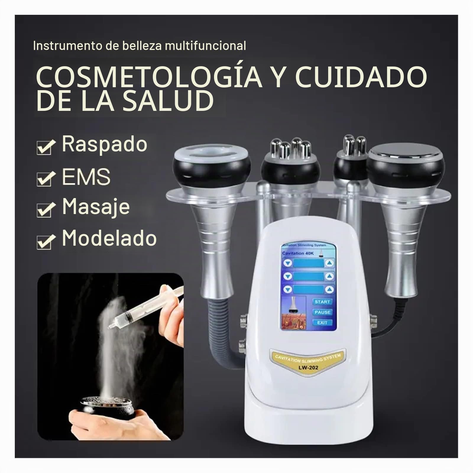 40KHZ 4IN1 Cavitación Ultrasónica Máquina de Adelgazamiento Corporal Dispositivo de Belleza Masajeador Facial Apriete la Piel Estiramiento Facial Succión al vacío