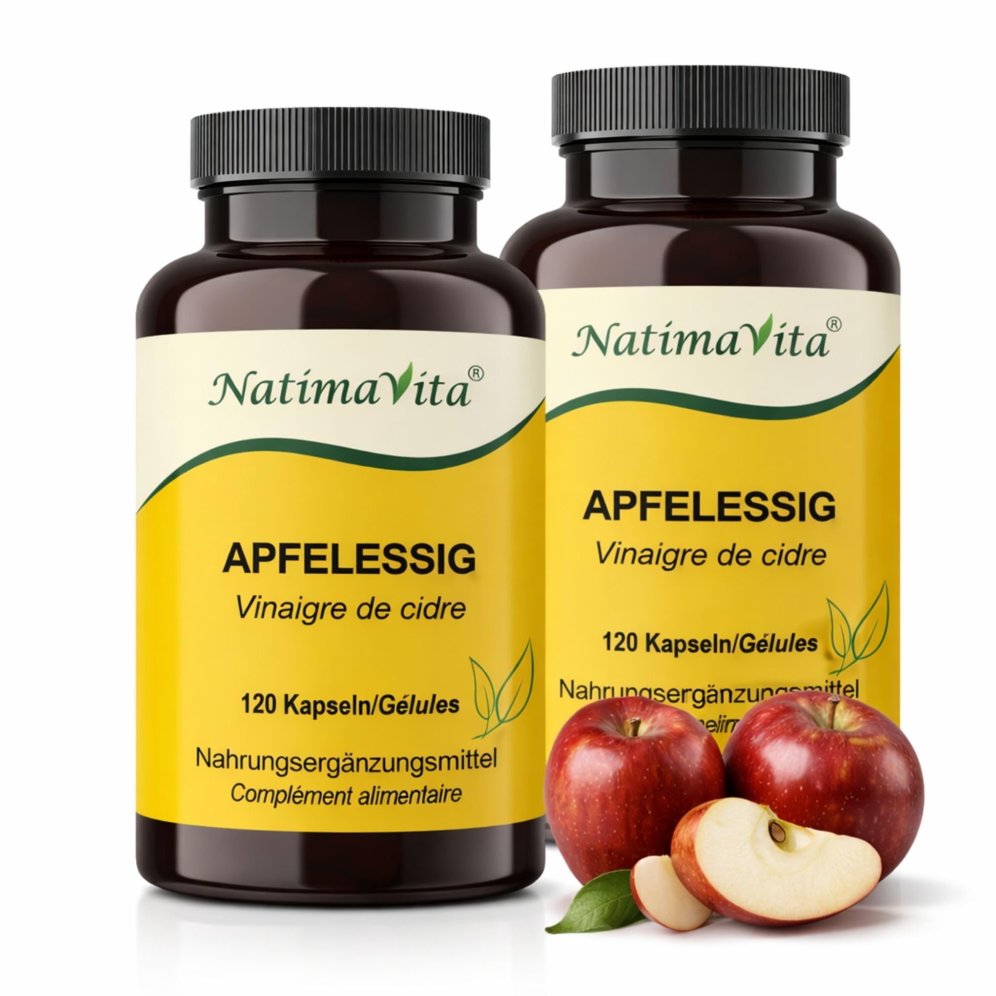 Vinaigre de cidre de pomme en gélules - 1000 mg par jour - 2 x 120 capsules vegan - Soutient le métabolisme et l’élimination - Naturel et efficace