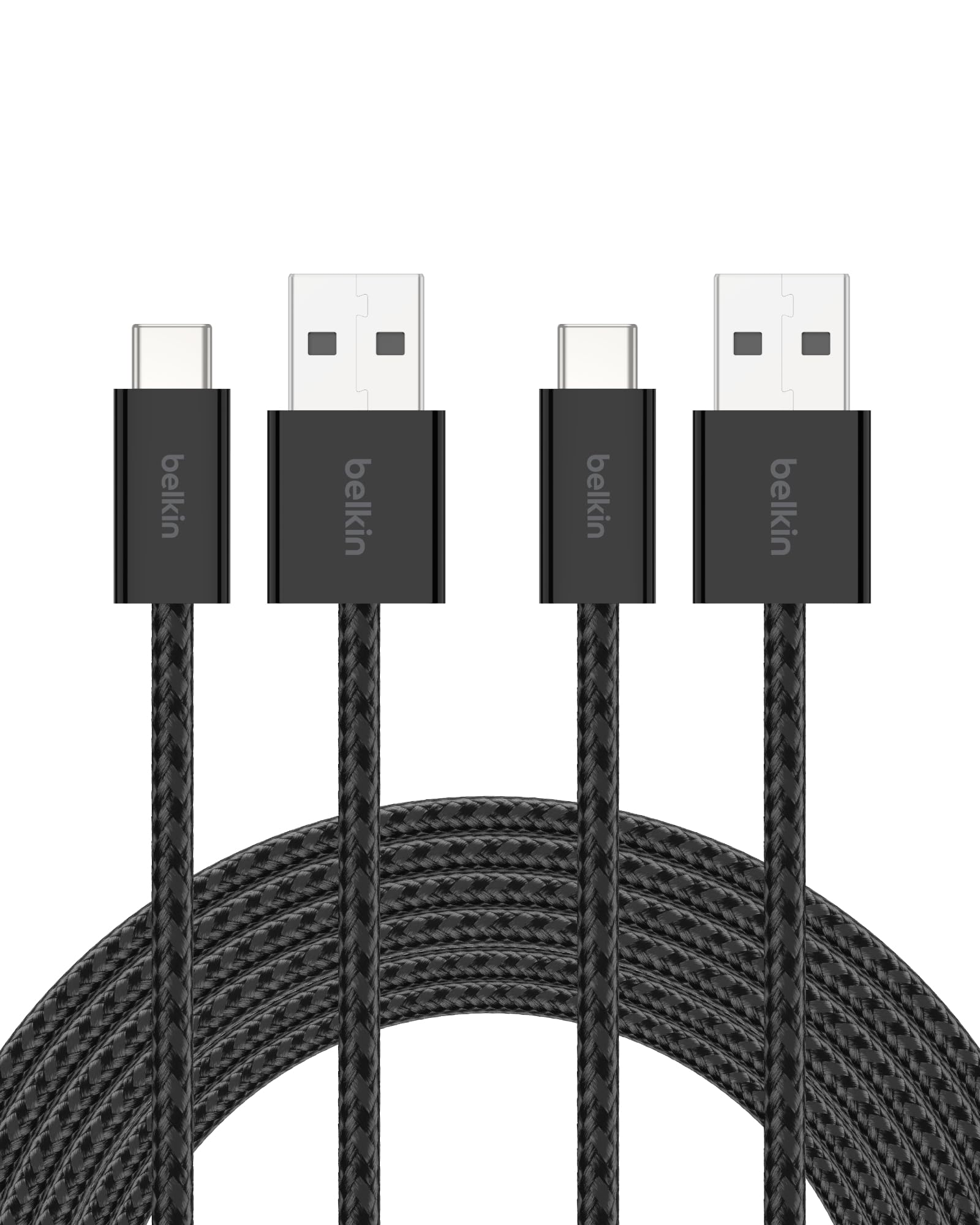 Belkin USB A to USB C Cable 2-Pack, 9.9ft, 15W - Type C Charger, iPhone Charger Cord, Soft, Braided, Flexible for iPhone 17 & 16, Galaxy S25, Pixel 10, iPad Pro, Airpods Pro, Switch & More - Black