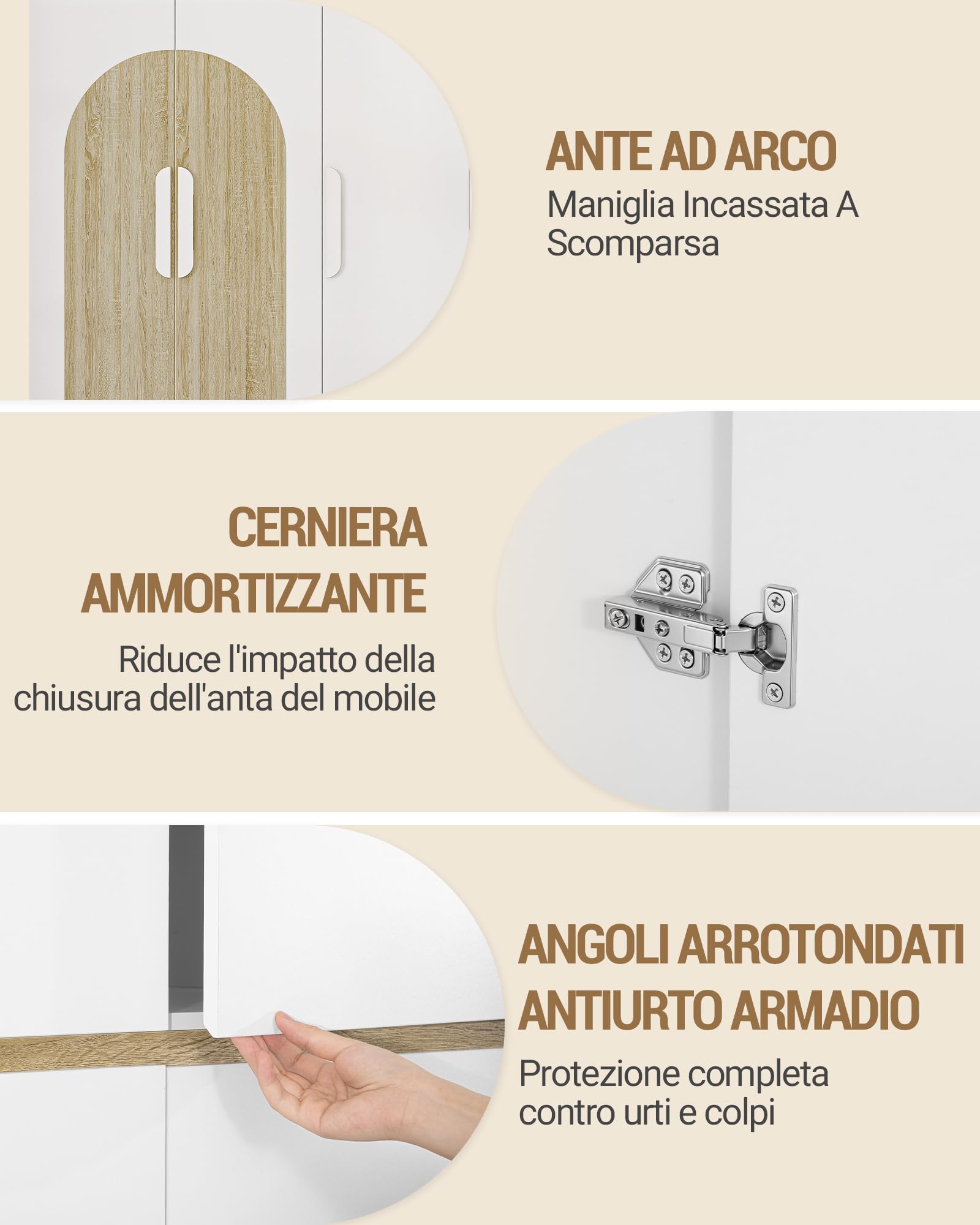 Hzuaneri Armadio 50 X 120 X 180 Cm, Armadio a Sei Ante con 3 Scomparti di Stoccaggio E Ganci, Ripiani Regolabili, Adatto Per Camera da Letto, Colore Bianco con Finitura Effetto Legno Naturale,BW10003E