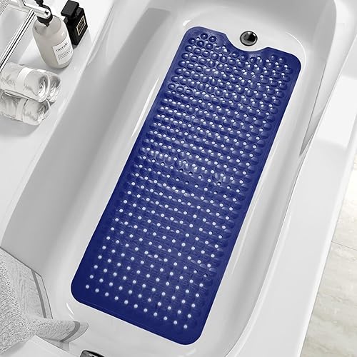Miniatura 10 de MOONFLY Alfombra de ducha y bañera, 40x16 pulgadas, alfombras extra largas antideslizantes con ventosas y agujeros de drenaje, alfombras de baño