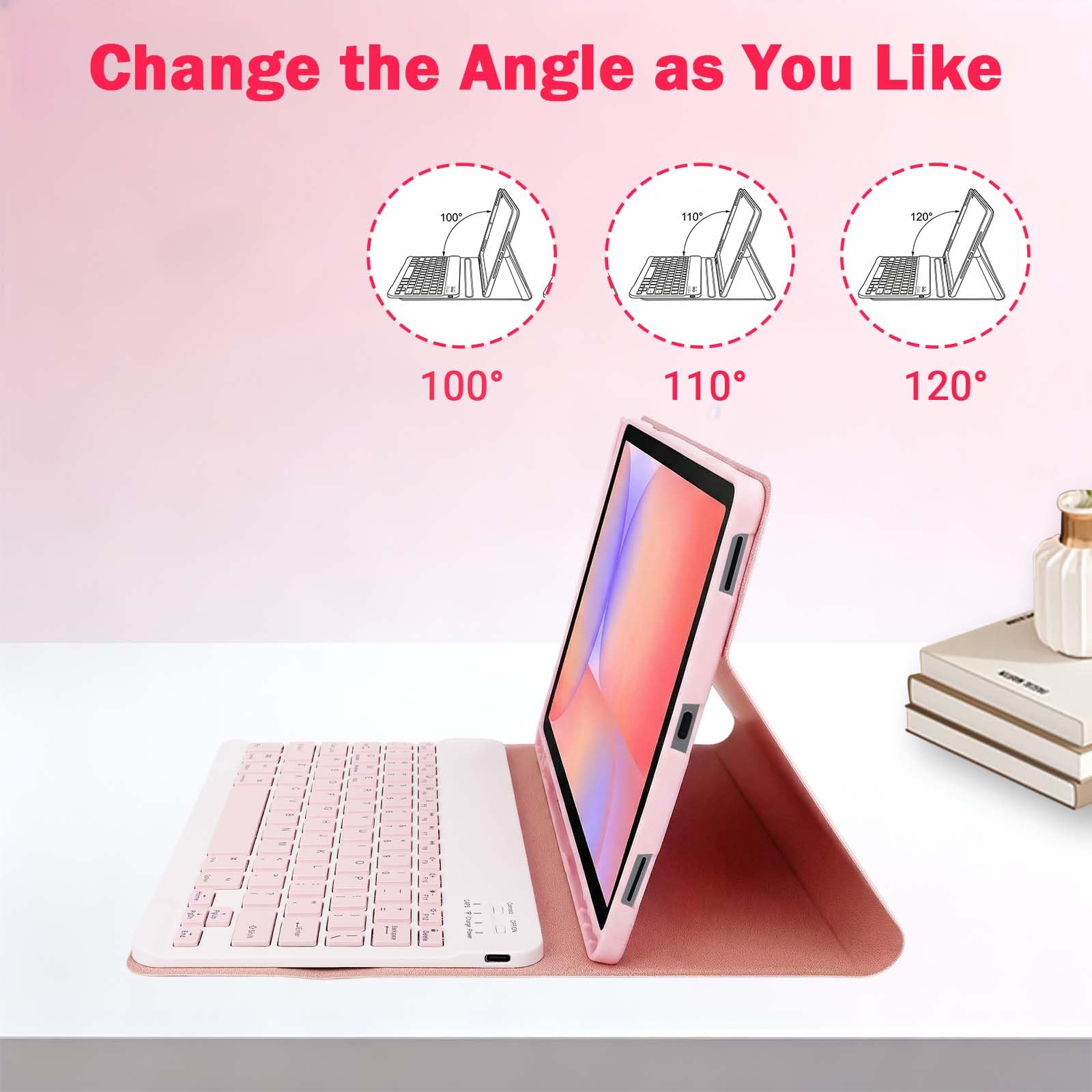 Funda con Teclado para Samsung Galaxy Tab S10 Lite 5G / S10 FE / S9 FE / S9 10.9" / 11" (2025/2023), Teclado Español Ñ Bluetooth Desmontable con Soporte Integrado para S-Pen, (Rosa)