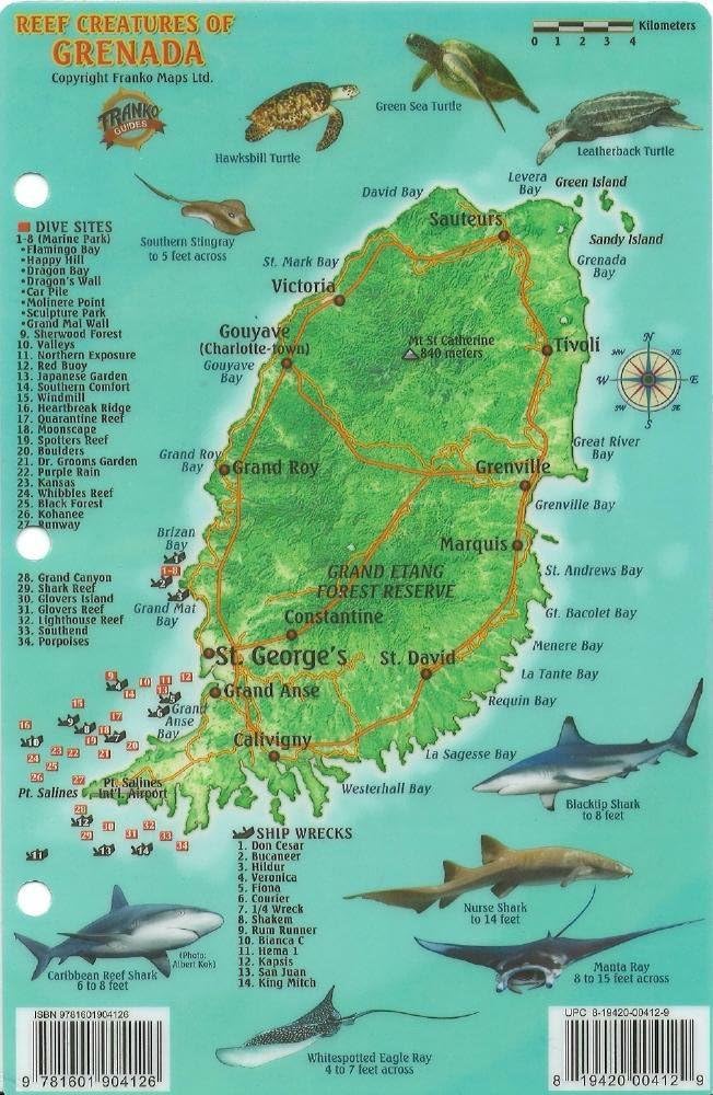 Grenada Dive Map & Reef Creatures Guide Franko Maps Laminated Fish Card