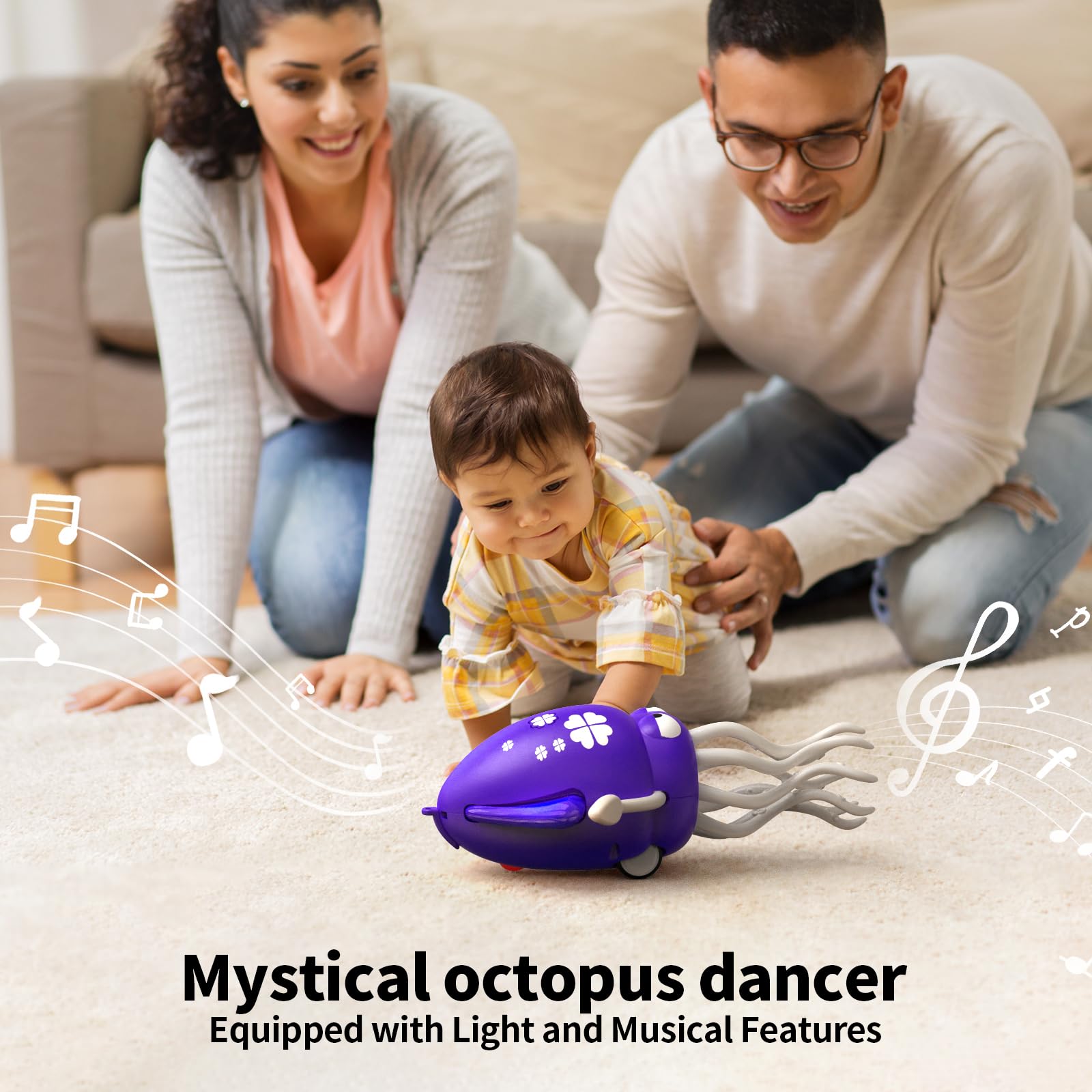 Smalody Giocattolo Intelligente a Forma di Polipo Danzante con luci LED e Musica, Giocattoli interattivi Ricaricabili per Bambini con Funzione di evitamento Ostacoli, Natale Compleanni (Viola)
