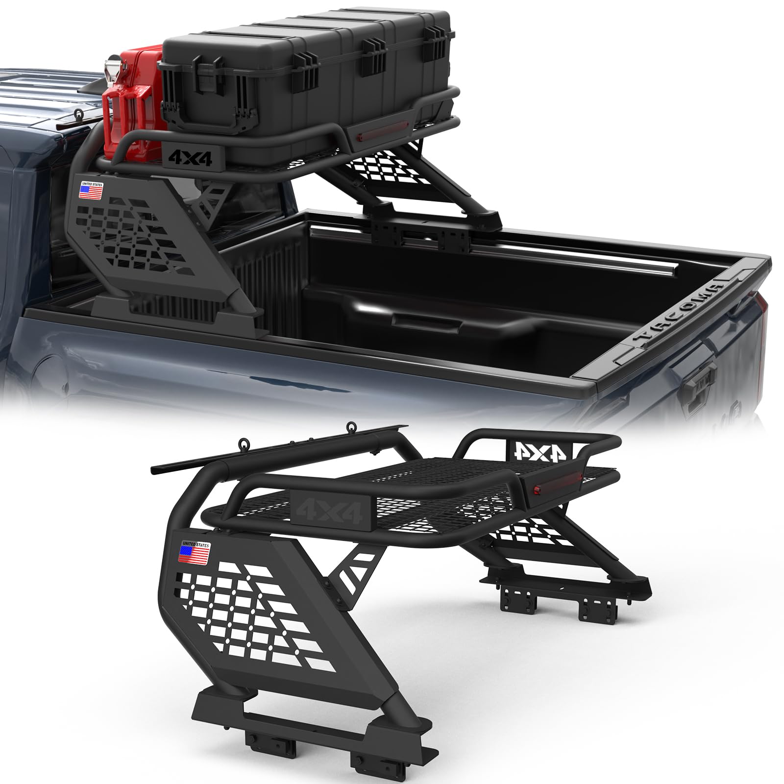 Sport Roll Bar Compatible with Mid Size Pickup Truck for Tacoma, Ranger, Canyon, Frontier | Quick Installation no Drilling Required | Light Mount | with Cargo Basket