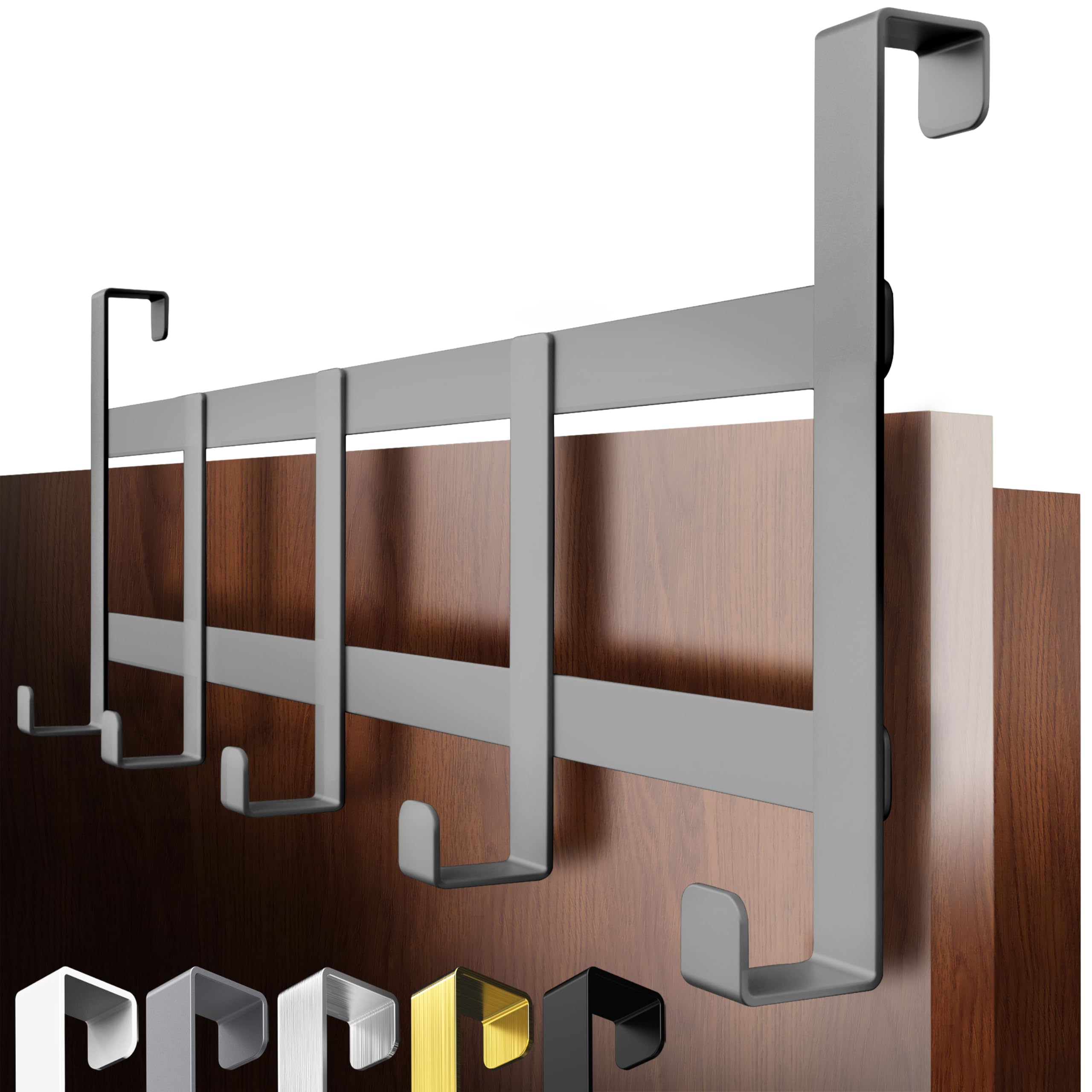 4smile Türgarderobe zum Einhängen – Graue Türhaken universell verwendbar, flexible Kleiderhaken Tür, robust - Vielseitige Haken zum Einhängen, platzsparende Türhakenleiste für gesamte Wohnung