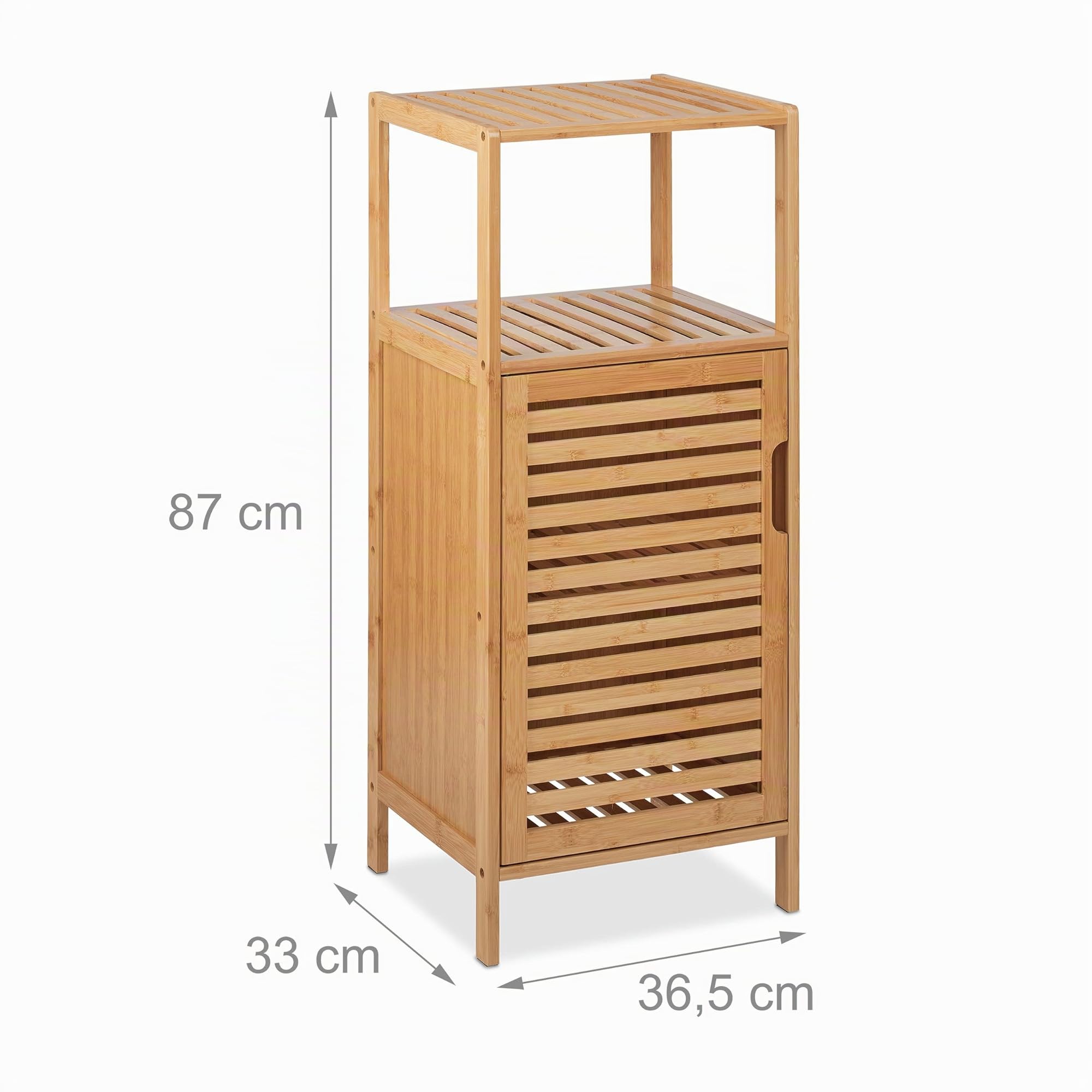Relaxdays Mobile per Il Bagno, in bambù, 2 Ripiani Aperti, Salvaspazio, 2 Scomparti Chiusi, HxLxP: 87x36,5x33 cm, Natura