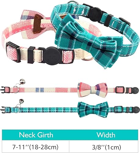 Vista 112 de Collar Joytale con corbatín y campana, lindos patrones de cuadros, 1 o 2 unidades de collares de seguridad para gato, Rojo
