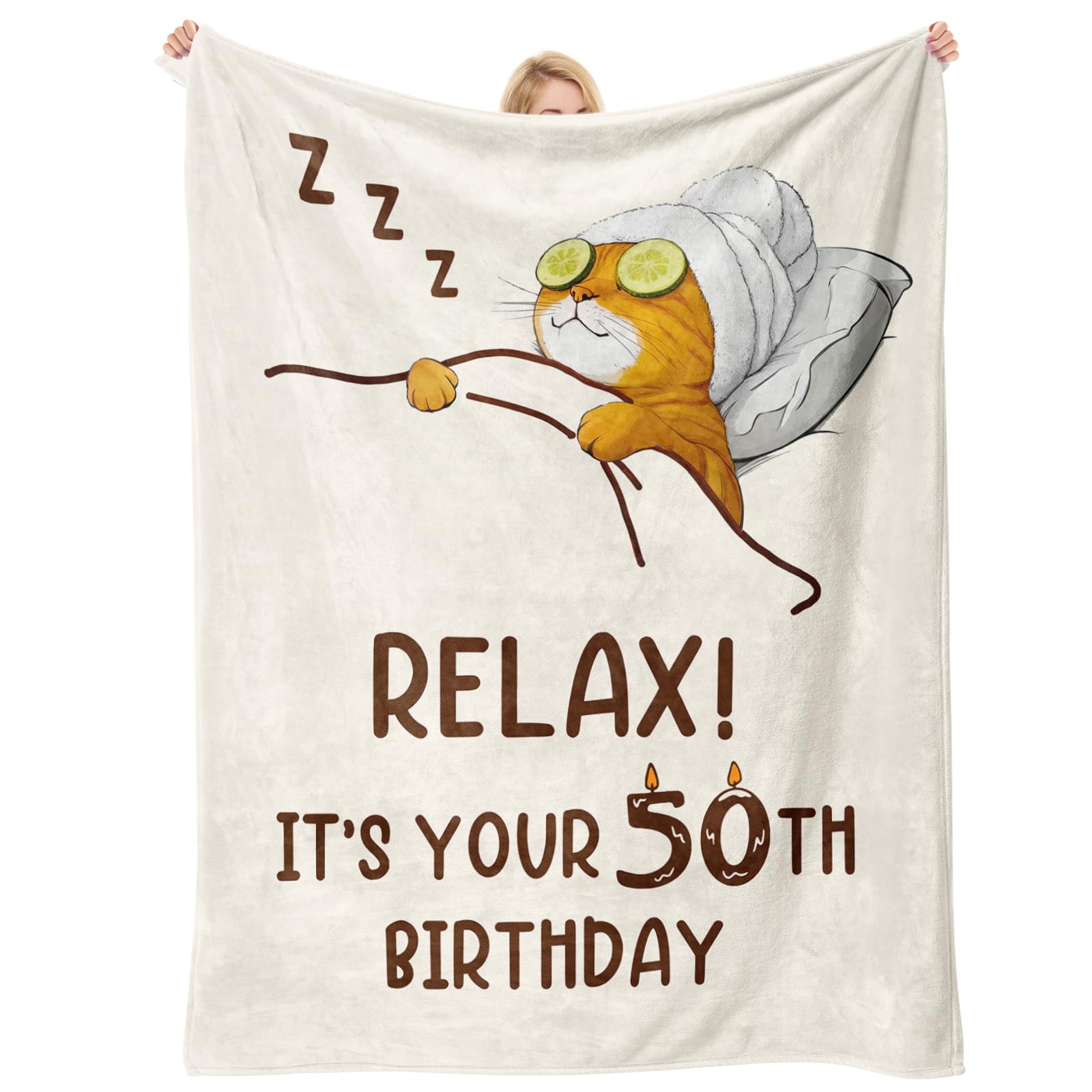 50th Birthday Gifts for Women, Cozy Blanket with Relaxed Lady Spa Cat, 50th Birthday Gifts for Her, Funny 50th Birthday Gifts for Women, Gifts for 50th Birthday Woman, Womens 50th Birthday Gifts
