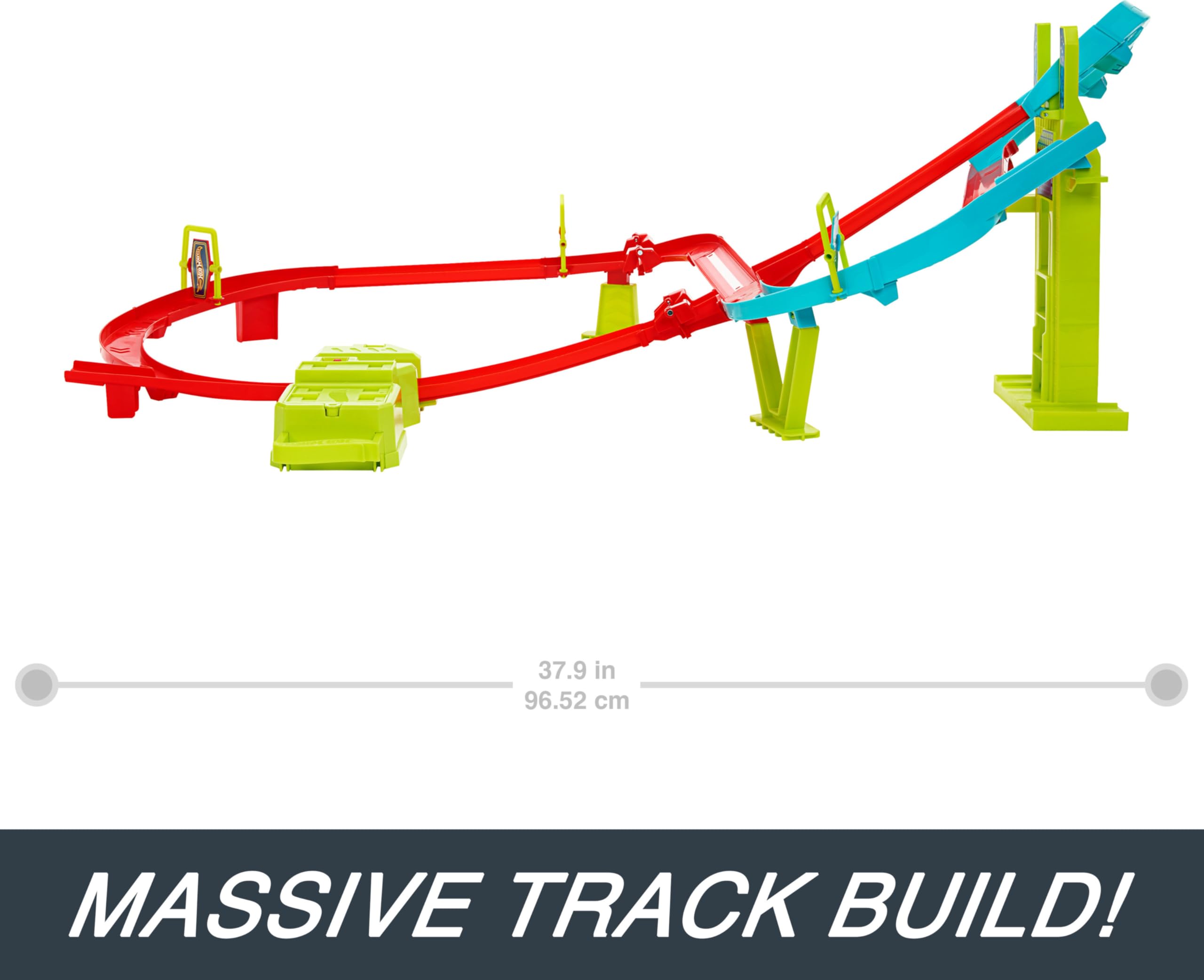 Hot Wheels Track Set, Hot Wheels Neon Race Multi Race zestaw do śledzenia emocji, 1 sztuka samochodu, zmotoryzowany akcelerator, gra z jednym lub kilkoma samochodami, przechowywanie zabawek, HPC07