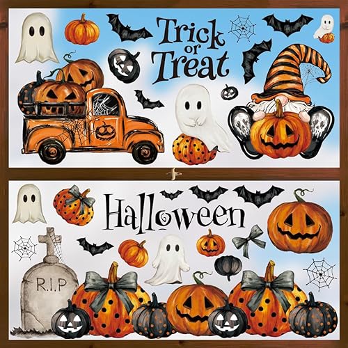 Miniatura 3 de Horaldaily 83 calcomanías de Halloween para ventana, fantasmas y calabazas para suministros de fiesta en casa, tienda, ventana, decoración de cristal