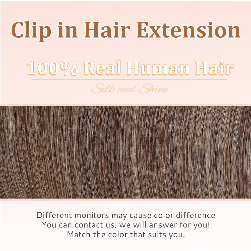 HotLulana Extension Capelli Veri Clip 7pcs 35cm 80g Castano miscelato con Biondo Naturale Extension Capelli Veri Invisible Remy Extensions （14 Pollice,M2/6/613#）