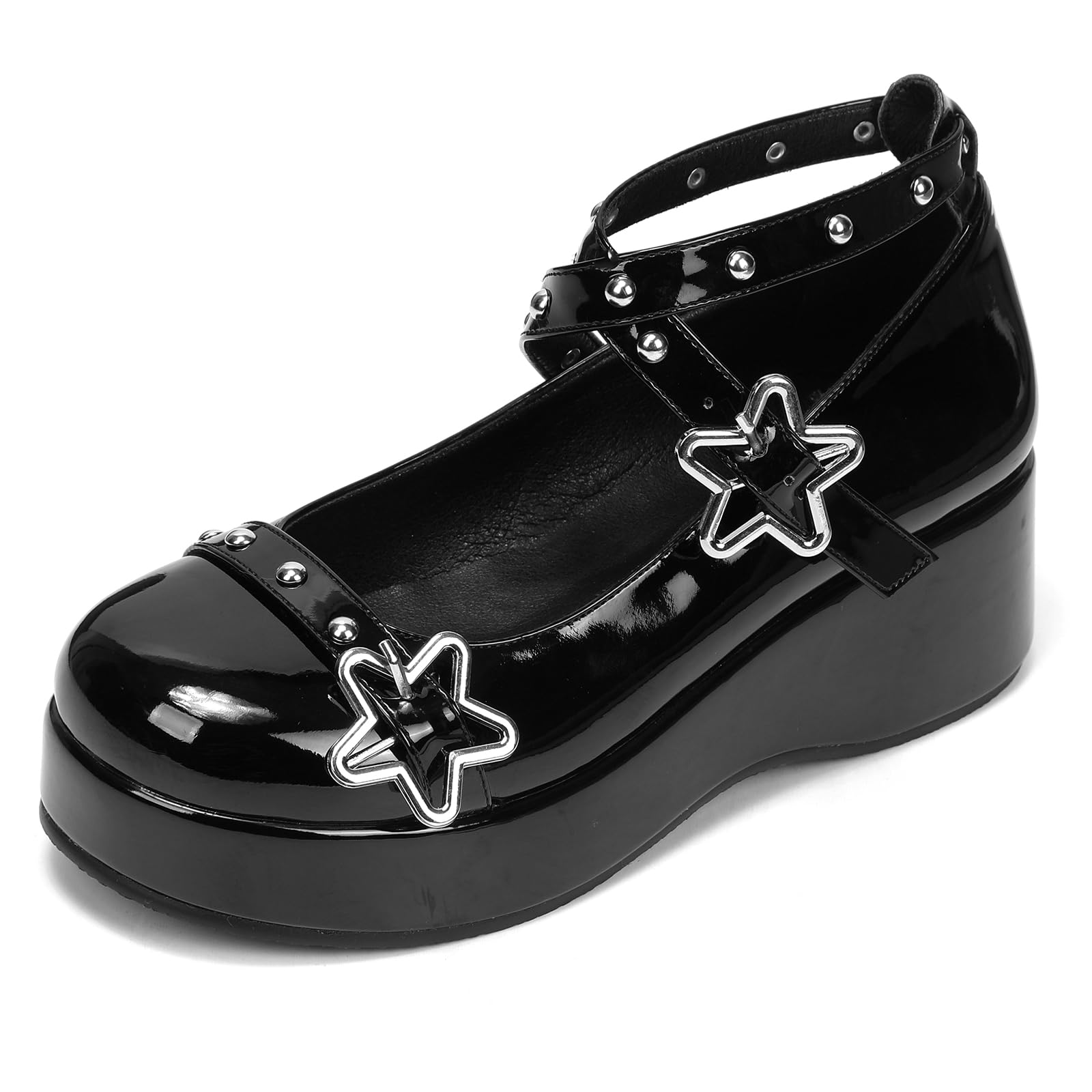 BYOMIGY Mary Jane Shoes Women Goth Platform Heels Chunky Heel Pumps with Ankle Strap Wedge Heels for Women: 6.5 E3-black 7p-4