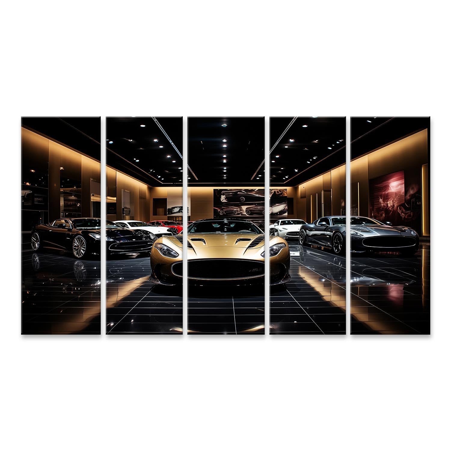 islandburner Quadro su tela di lusso auto sportive showroom pieno di auto lucide e prestigiose immagini murali poster