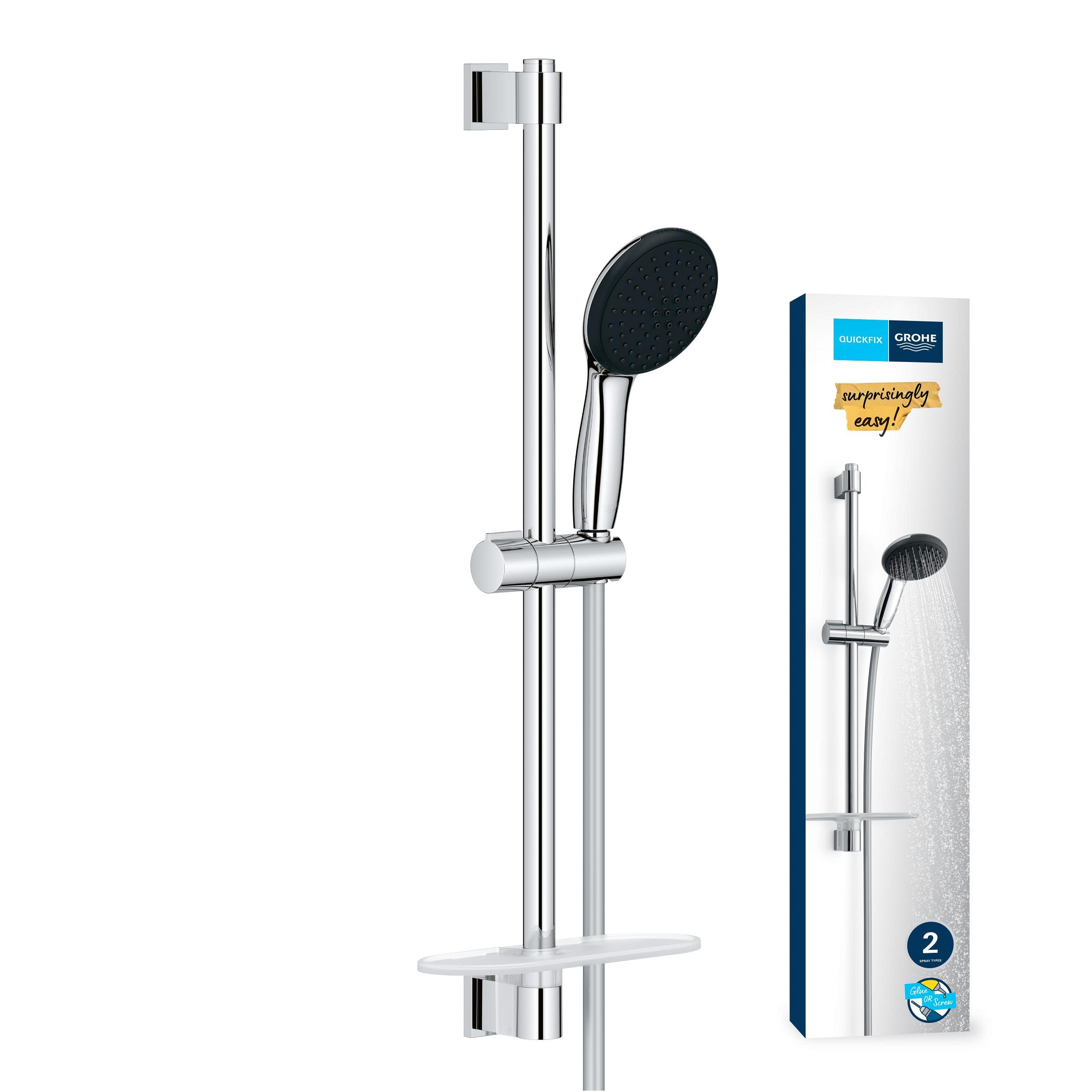 GROHE Vitalio Start 110 26952001 zestaw prysznicowy (okrągły prysznic ręczny 11 cm, 2 spraye: deszcz i strumień, system zapobiegający osadzaniu się kamienia, wąż prysznicowy 1,75 m, szyna 60 cm z