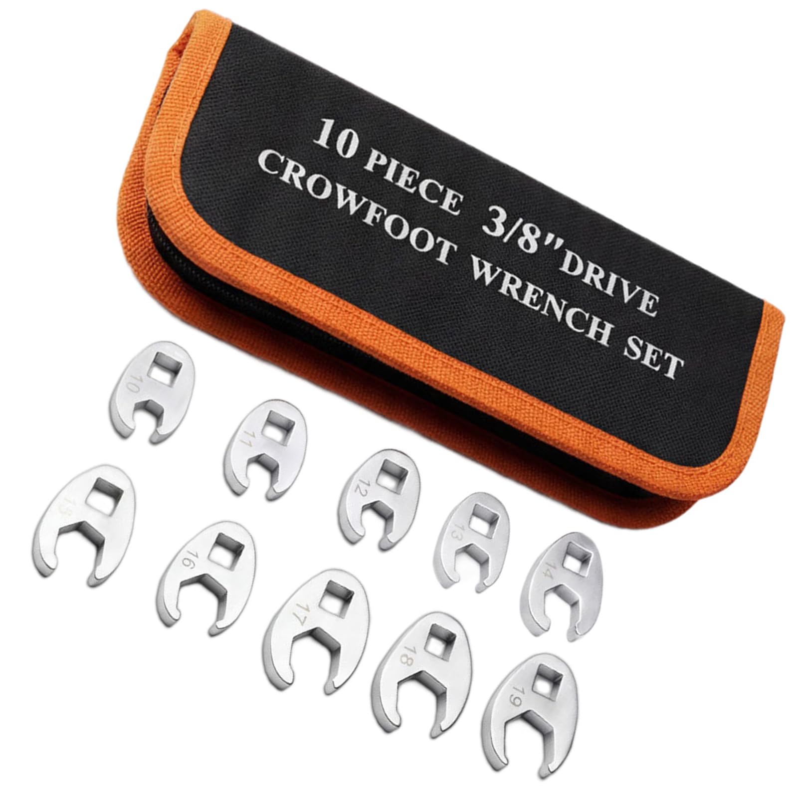 10Pcs 10mm to 19mm Flares Nut Wrench Set Crowfoot Wrench 3/8 ' ' Drive with Storage Bag for Tight Space Crowfoot Set