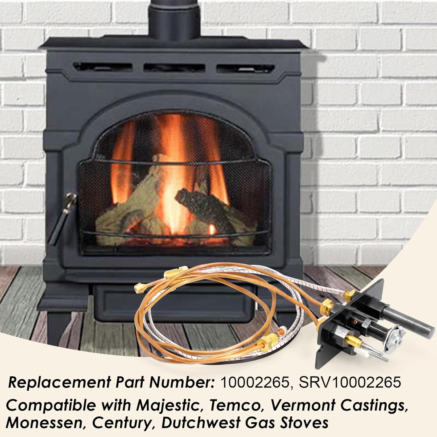 10002265 Propane Gas Pilot Assembly Kits For Majestic, Temco, Vermont Castings, Monessen Gas Stove & Fireplaces, SRV10002265 3-Way Pilot Assembly with Thermocouple Thermopile Replacement Parts