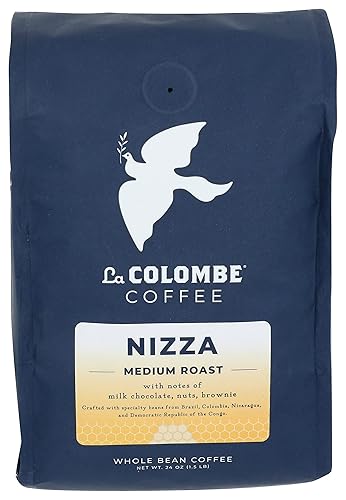 La Colombe Nizza - Café de grano entero de tostado medio 24 onzas 1 paquete notas de chocolate con leche nueces y brownie con una nuez tostada dulce