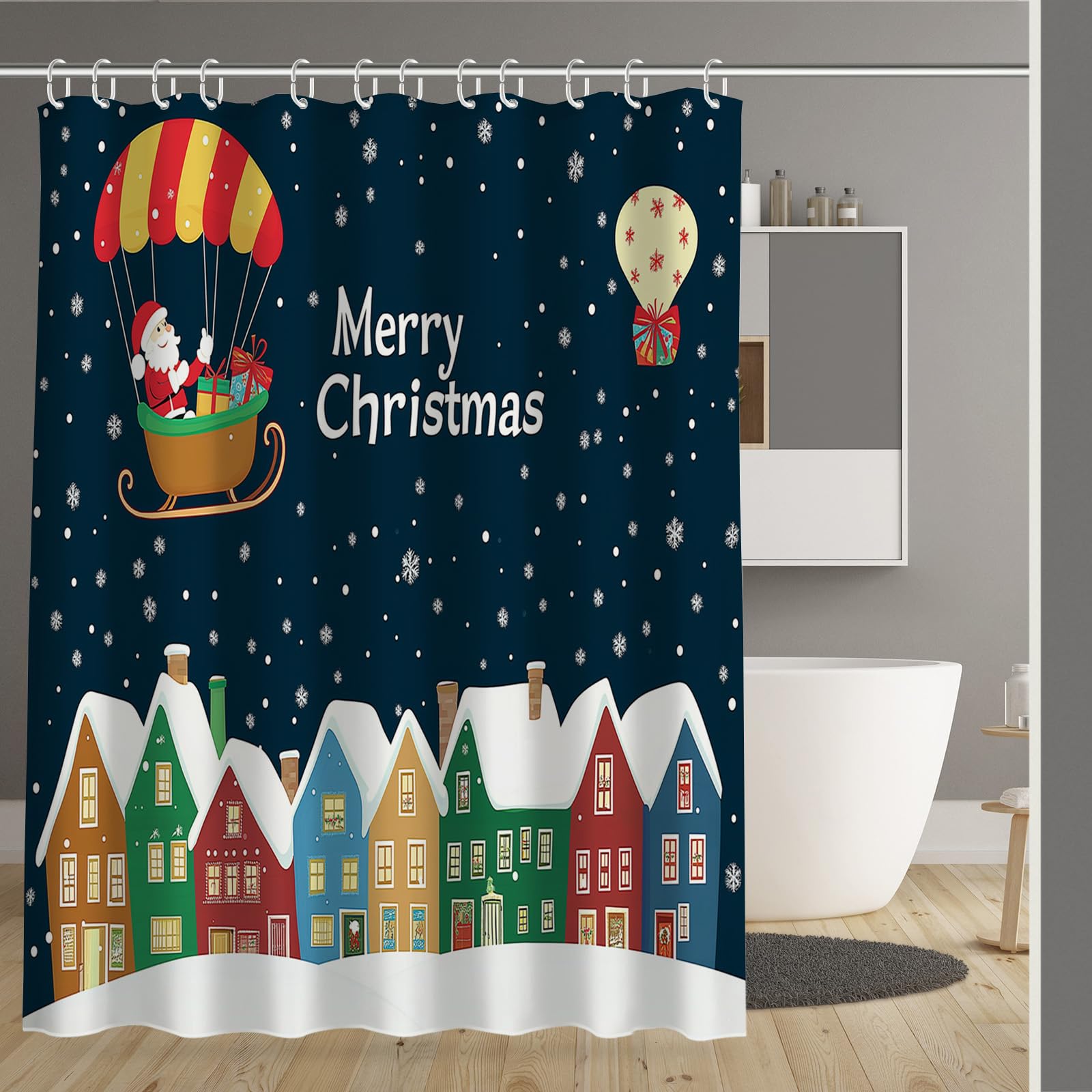 Rideau de douche 180x180cm en tissu polyester lavable Noël