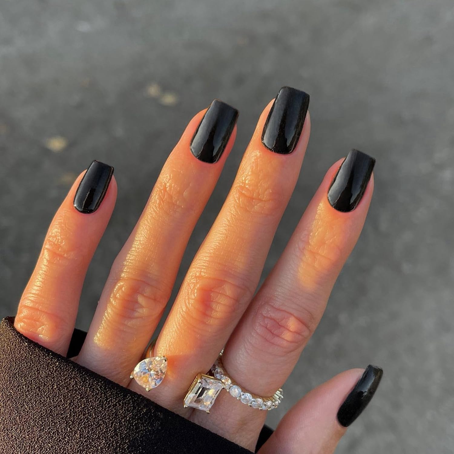 Amazon.com: Black Press on Nails Short Medium Square Glue on Nails