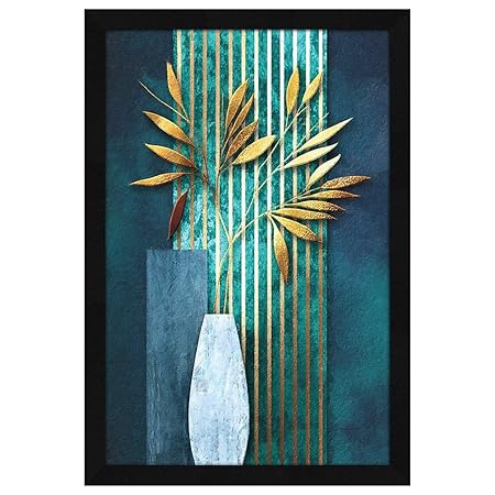 ArtX Paper Flower Vase Framed Wall Art Painting, wall decor for living room, Multicolor, Floral, 19 X 13 inches, Set of 1