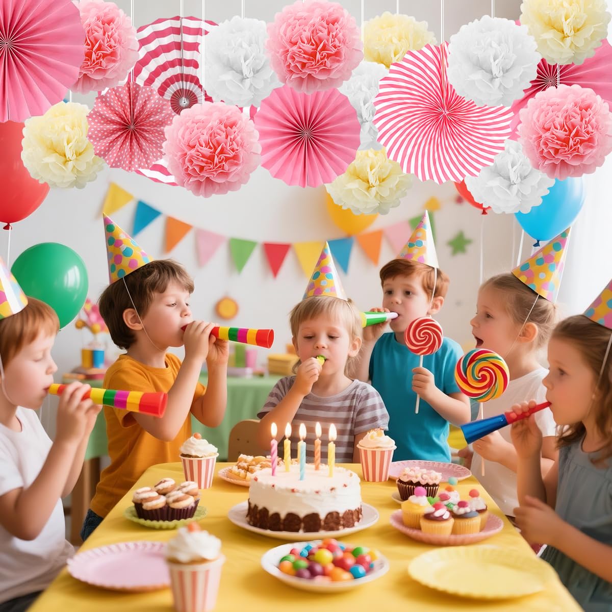 18 sztuk różowych papierowych dekoracji na imprezę, papierowe pompony, wachlarze papierowe, pompony, wesele, imprezę, festiwal, karnawał, dekoracje urodzinowe