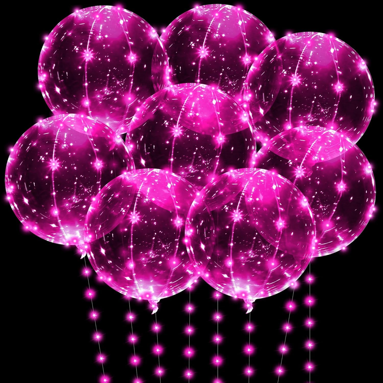 LED Light Up BoBo Balloons, Transparent Helium Glowing Balloons with Warm White LED String Lights, 20" Balloon Decorations for Party Birthday Wedding Festive (Pink,7 Balloons 7 String Lights)