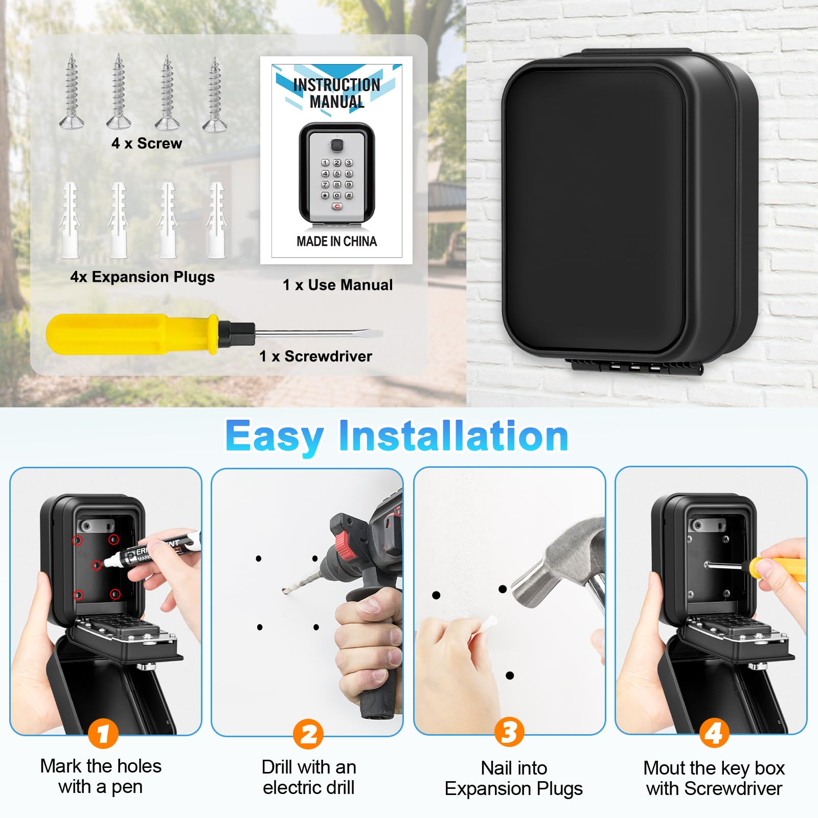 Cajetin Llaves con Codigo Exterior Grande Caja Seguridad para Llaves Pared Caja con Combinación 12 Dígitos Impermeable para Casa, Garaje, Escuela, Oficina