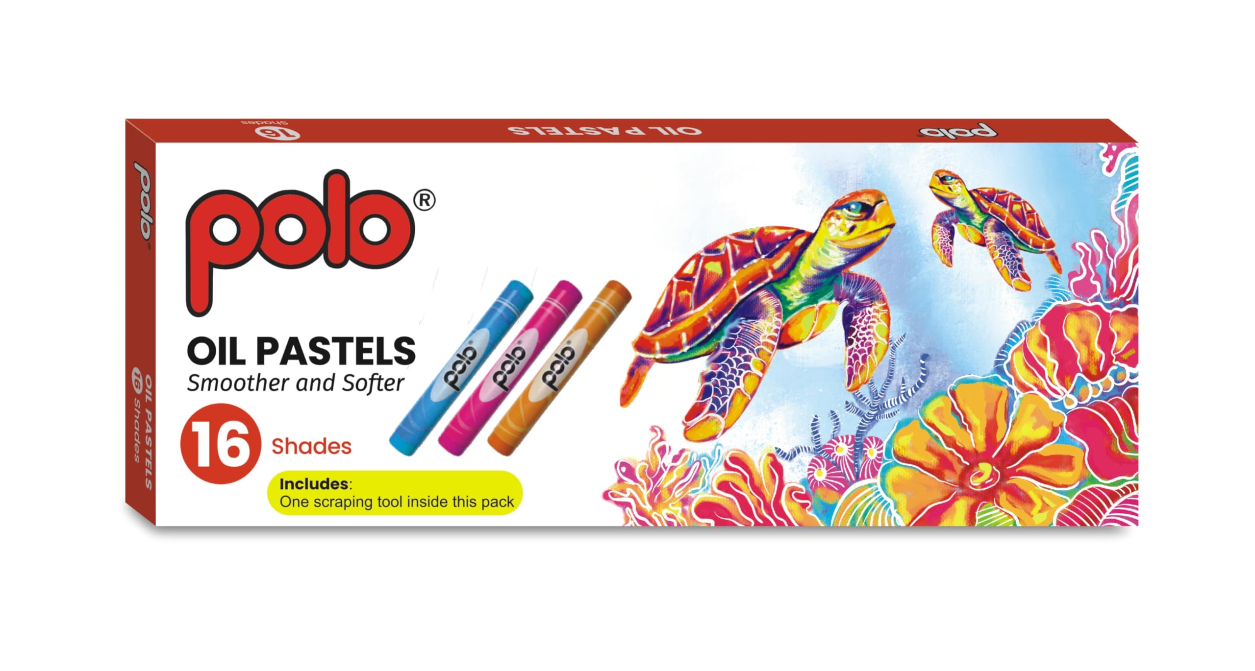 polo Oil Pastels – 16 Vibrant Colors with Smooth Texture & Free Scraping Tool | Non-Toxic, Safe for Kids, Students & Artists