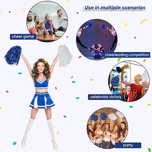 Miniatura 4 de 60 pompones de animadora de papel metálico con asas de plástico para animar al equipo, para animar a los escuadrones, deportes y bailar