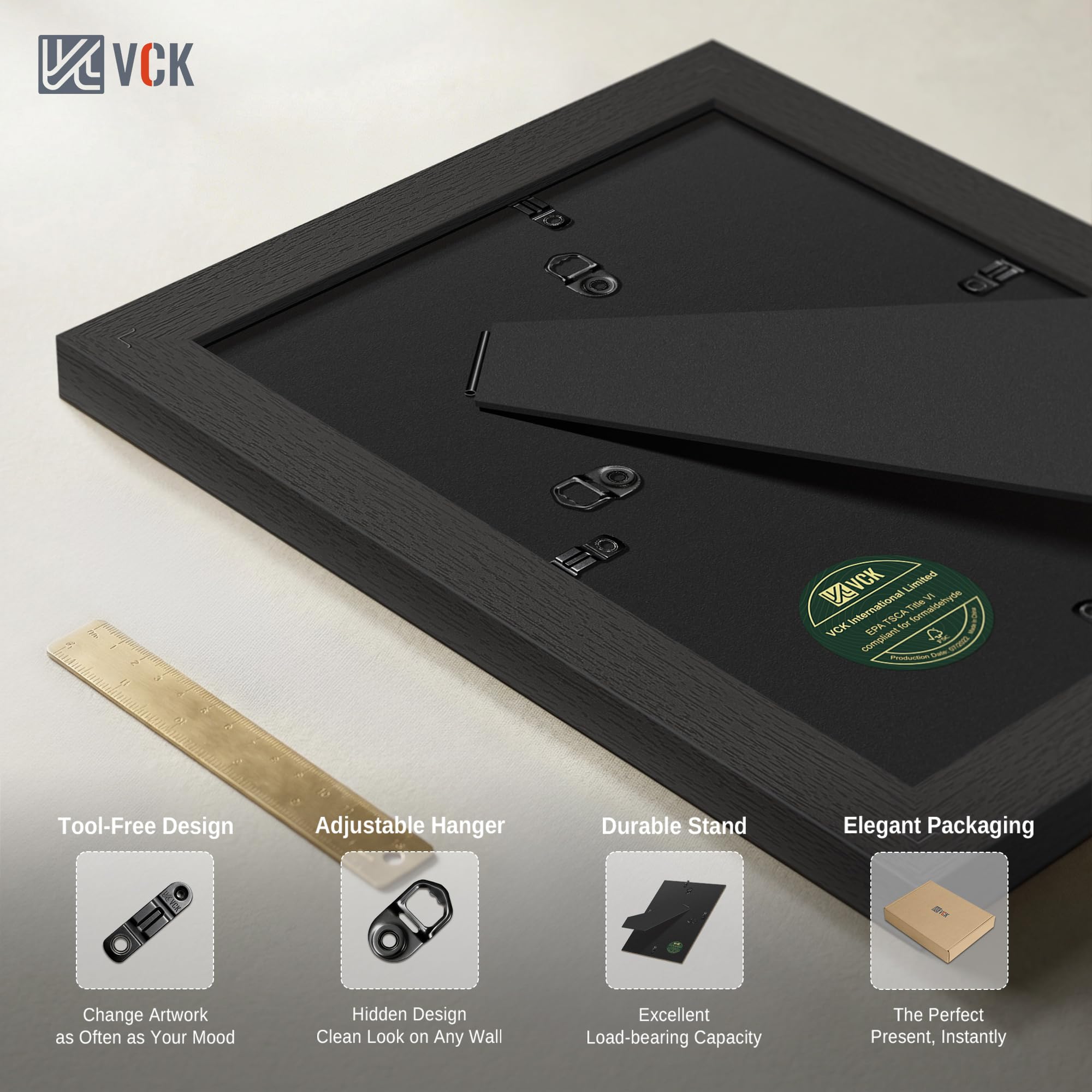 VCK Cornice per foto da 20,5 x 28 cm, nera, confezione da 5, con vetro temperato, per foto da 15 x 20 cm con passepartout o 20 x 28 cm senza, per tavolo orizzontale/verticale e da appendere alla