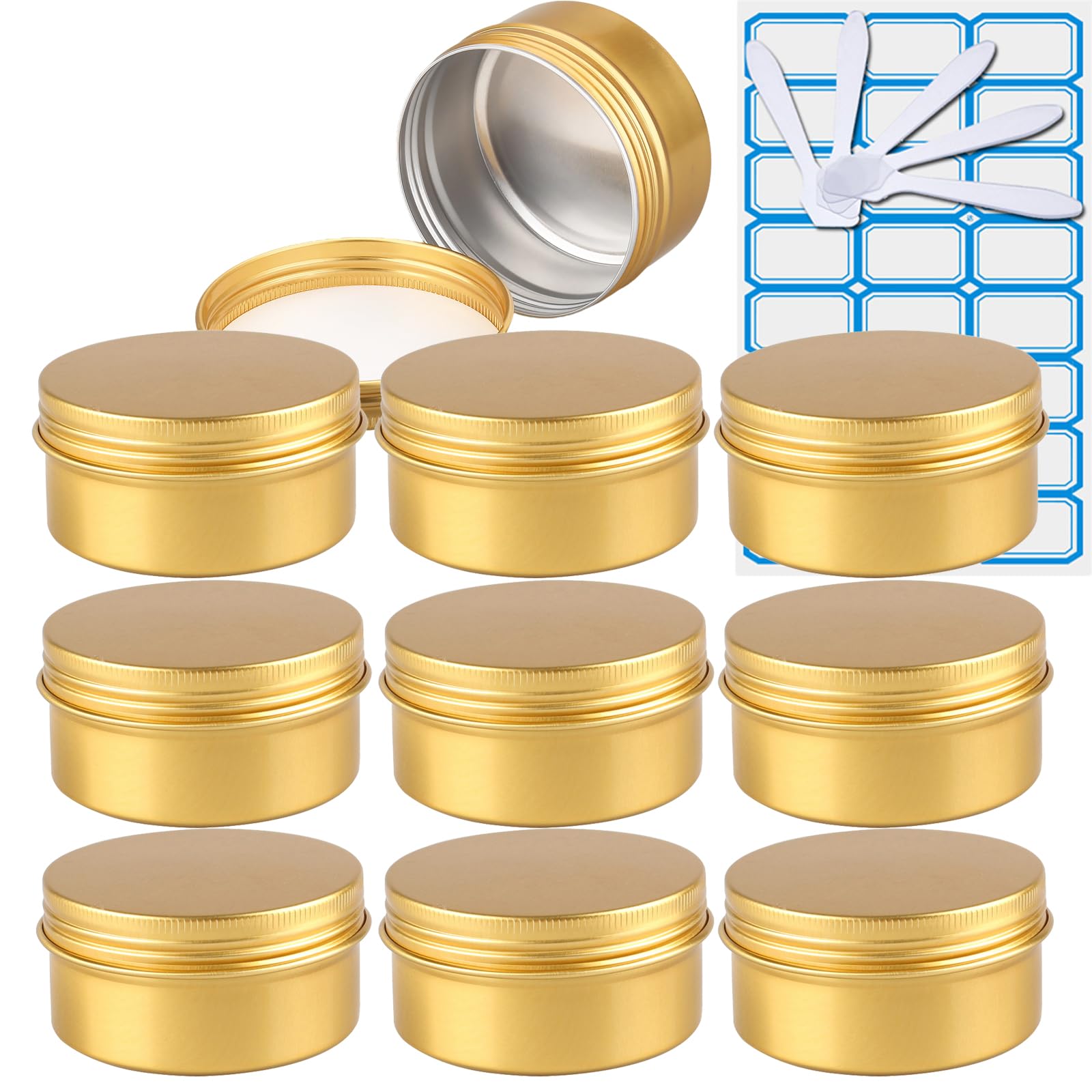 10 Piezas Tarros de Aluminio con tapa Rosca 15ml, Negro Mate Tarros de Aluminio Vacíos Redondo para Contenedor De Cosméticos Cremas Caja de almacenaje con 5 Espátula y 1 Etiqueta — view 28