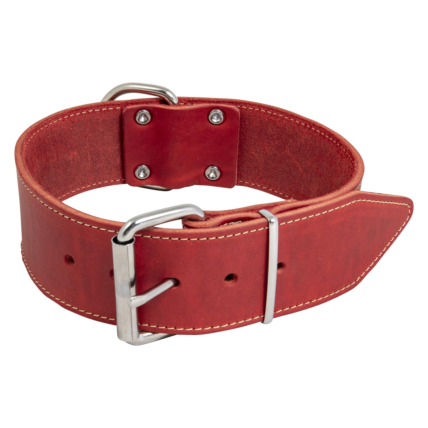 JACK AND VANILLA, Large Dog Collar, Fat Leather, Red, Size 50 mm x 70 cm