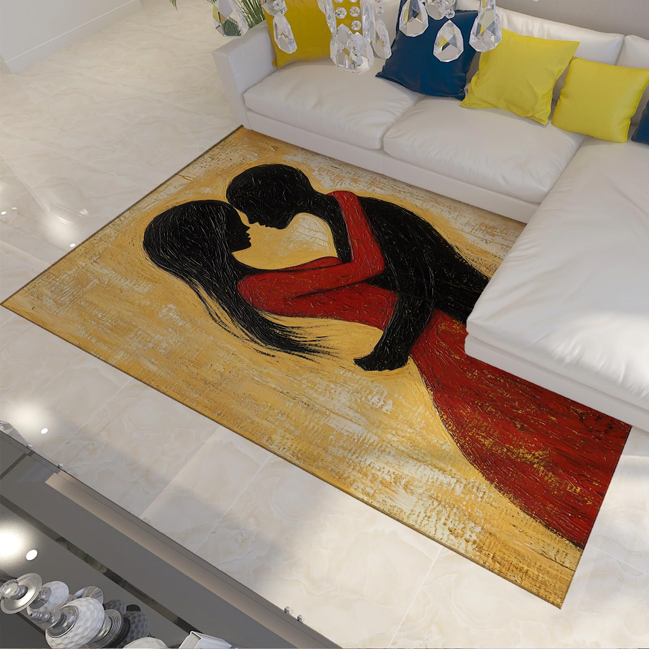 Tapis de salon moderne abstrait pour une ambiance de couple romantique