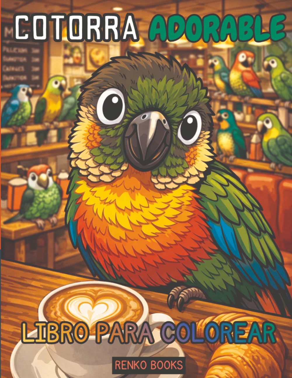 Libro para colorear de cotorras para adultos y niños: Páginas de cotorras sol y cotorras de mejillas verdes, aves bonitas y realistas, alivio del ... diseños fáciles y divertidos, efecto calmante