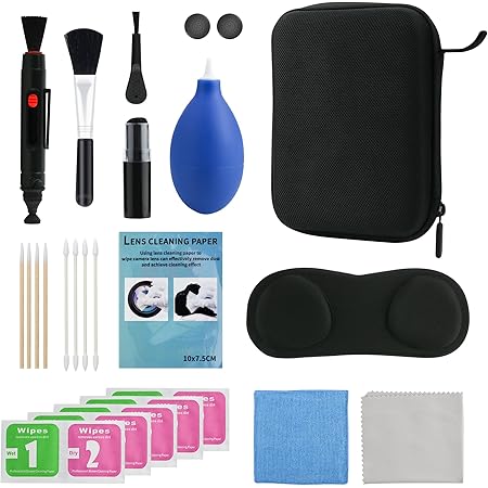 RHOTALL VR Headset Cleaning Accessories Kit, 19 in 1 Lens Cleaning Case Accessories with Lens Protector and Thumb Caps for Meta/Oculus Quest 2/Hololens 2, Various Cleaning Tools for Xbox/Camera/Phone