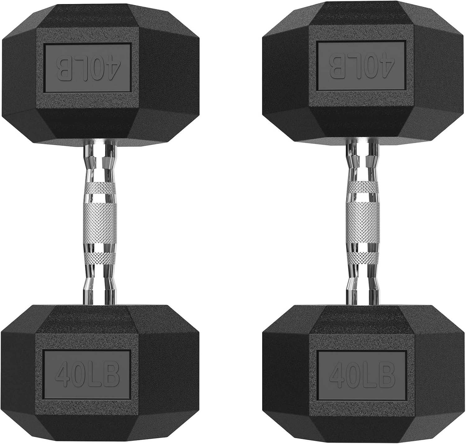 PAPABABE Hex Dumbbell Set with Rubber Grip 2.5-125lb, Odorless Rubber Coated Weight Fixed Dumbbells Set of 2/Single, Weights for Women at Home, Hand Weights for Home Gym & Strength Training,Pesas Para Ejercicios