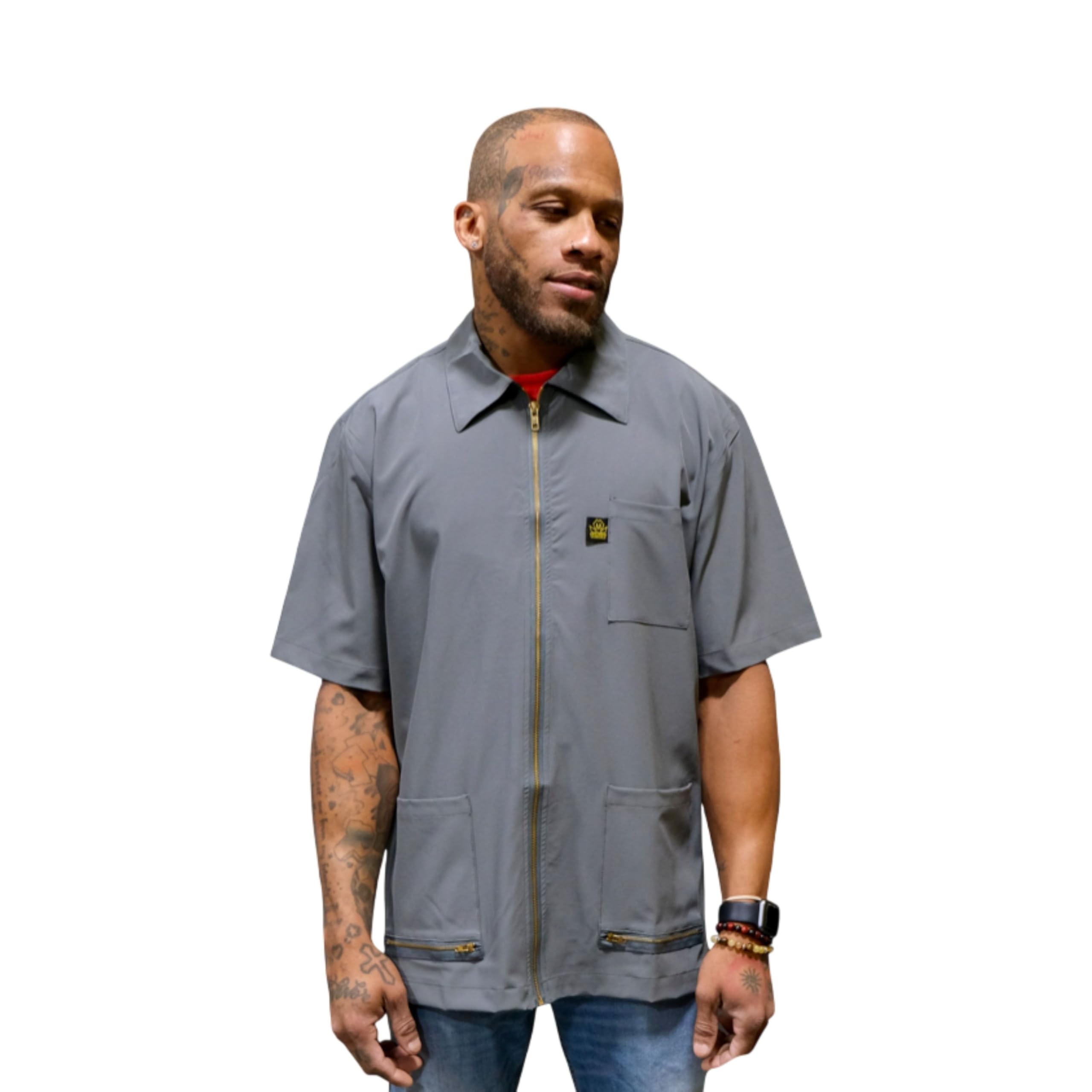 King Midas Professional Barber Jacket for Men - Ultra Lightweight Short Sleeve Barber Smock
