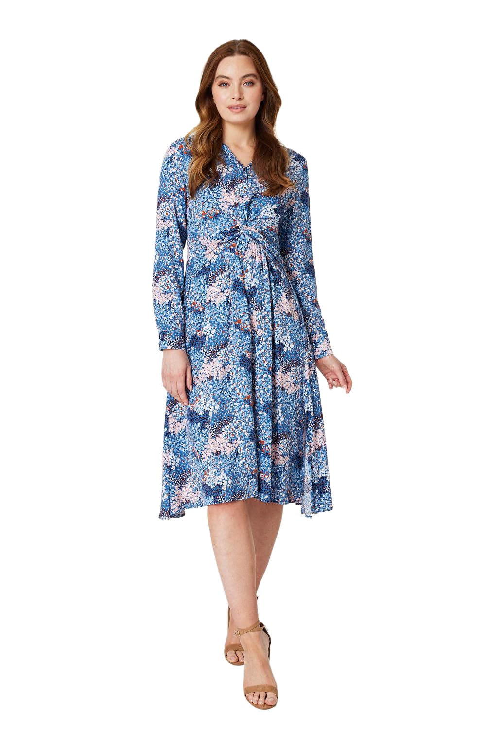 Izabel London Women's Printed Twist Front Midi Dress in Blue | Size: 10