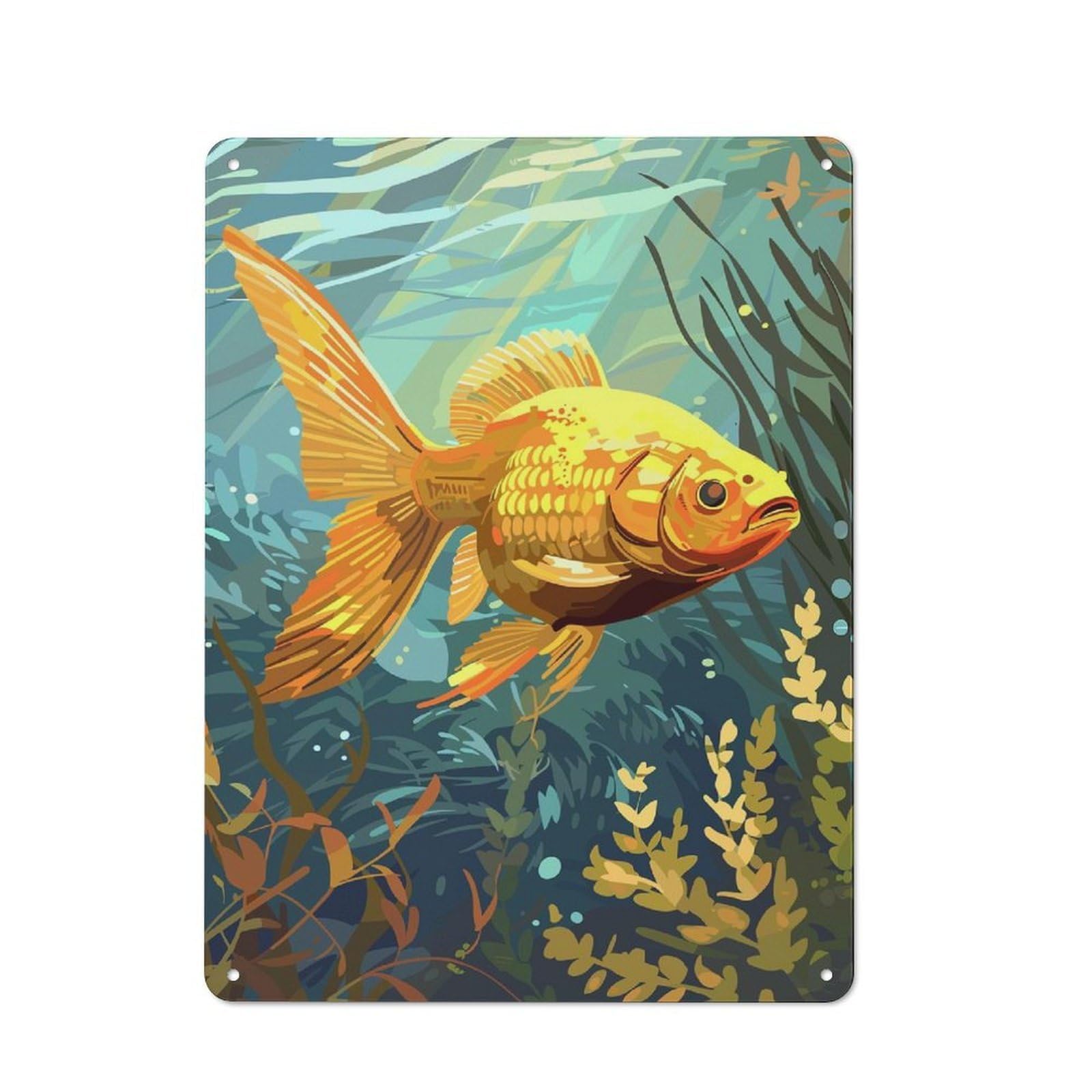 Smart Goldfish in Underwater World Office Metal Sign 40x30cm, Creative Space Decor for Home Office, Reading Corner Or Bedroom